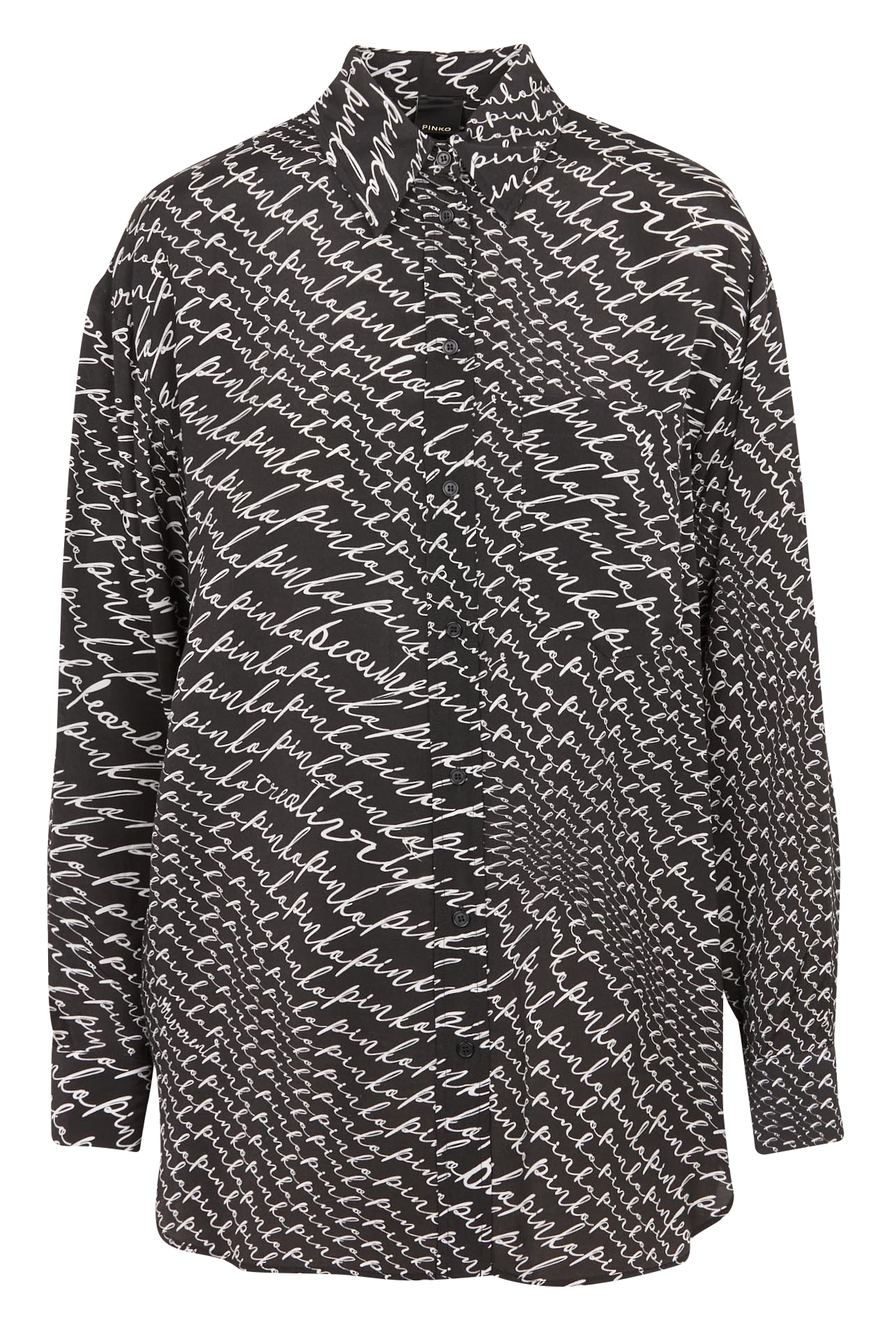 Longline straight-cut shirt with classic collar and logo print PINKO Black