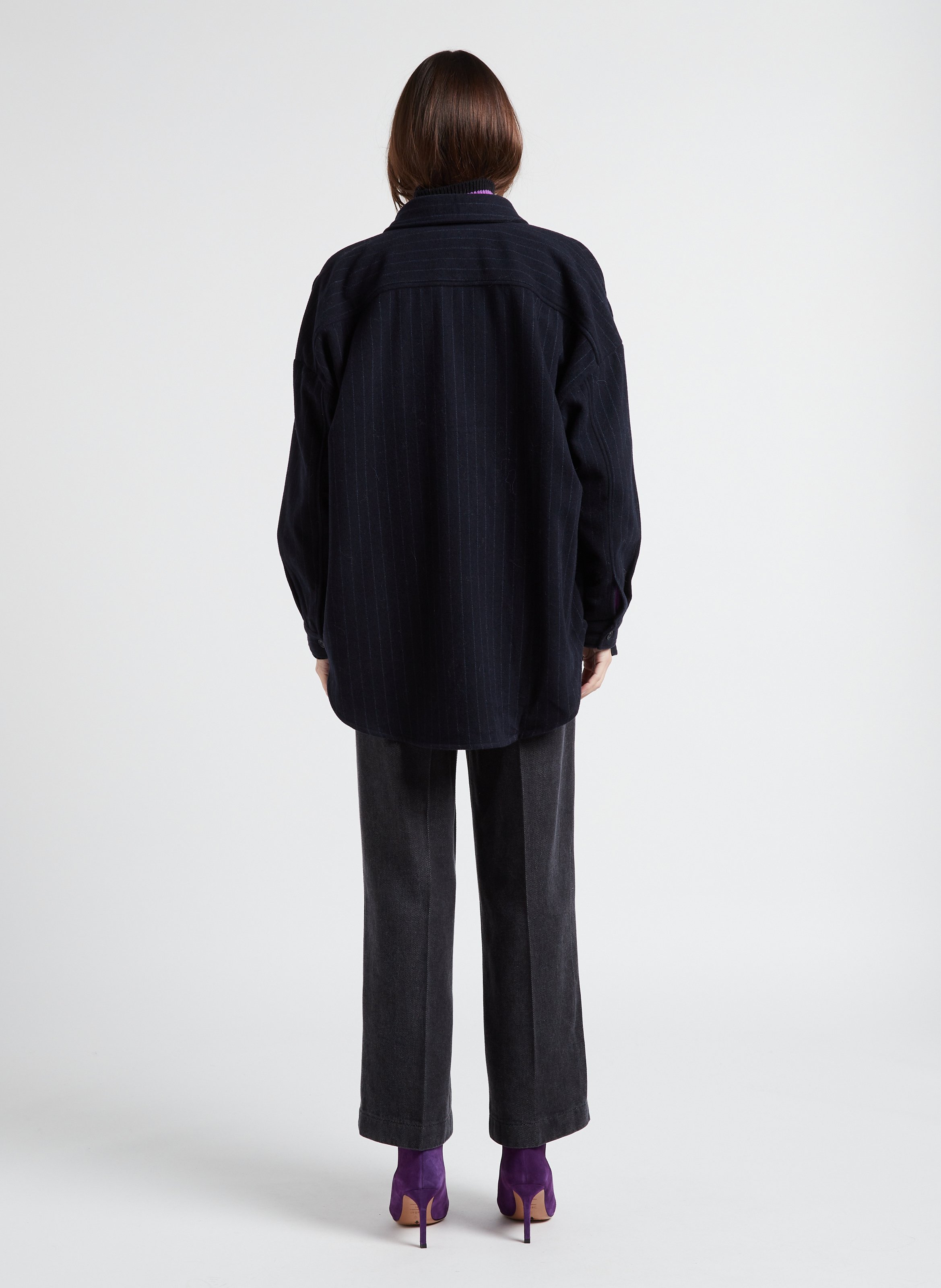 Hemdjacke aus Wollmix mit klassischem Kragen und Streifen BELLEPIECE Blau