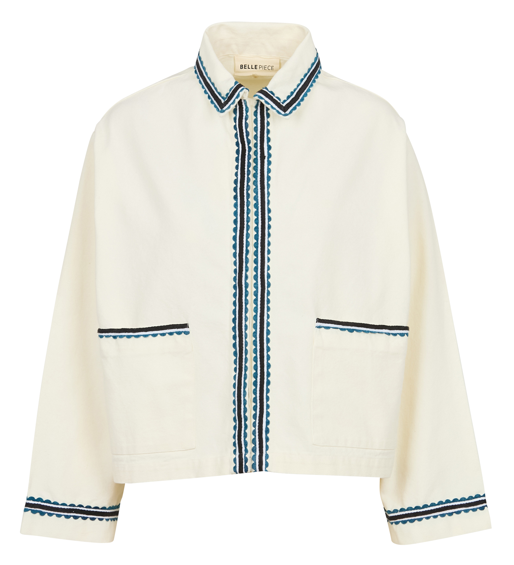 Embroidered classic collar cotton jacket BELLEPIECE Beige