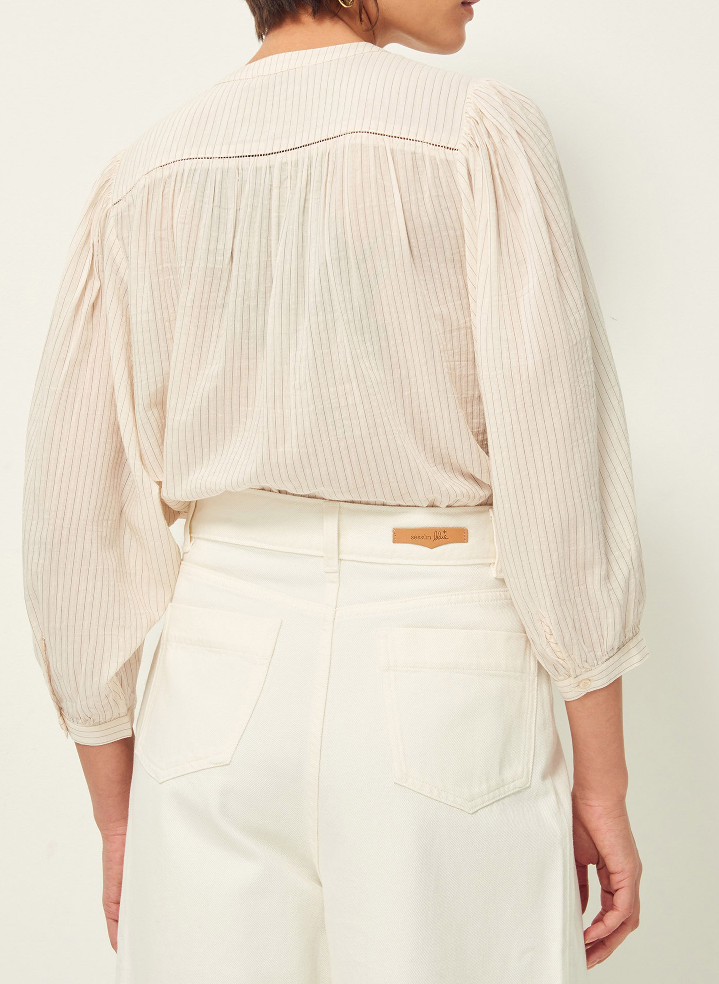 Chemise ample col mao en coton mélangé SESSUN Blanc