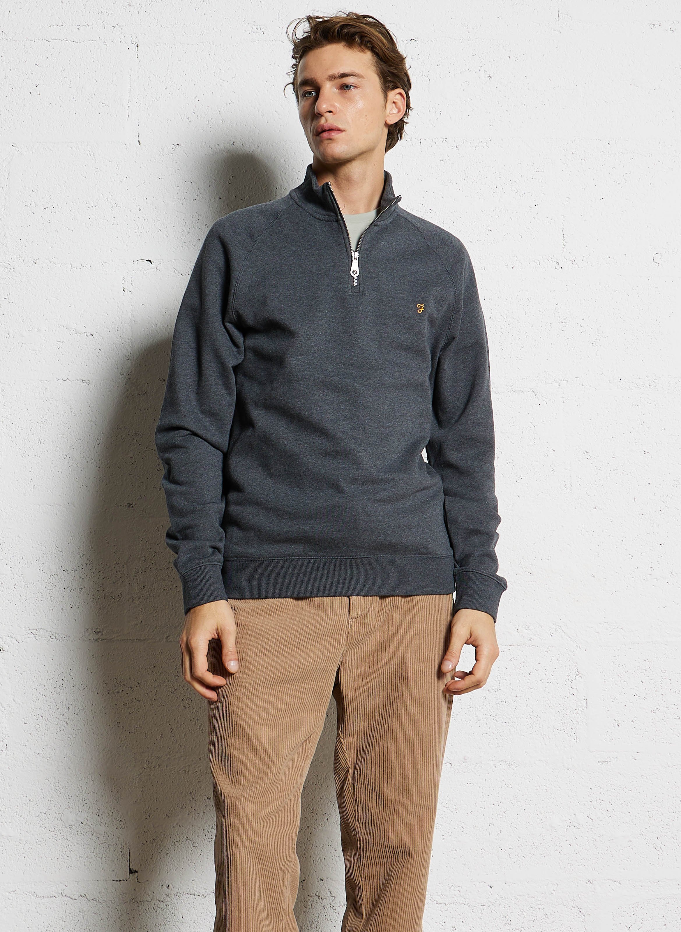 Sweat col zippé regular-fit en coton bio FARAH Rouge