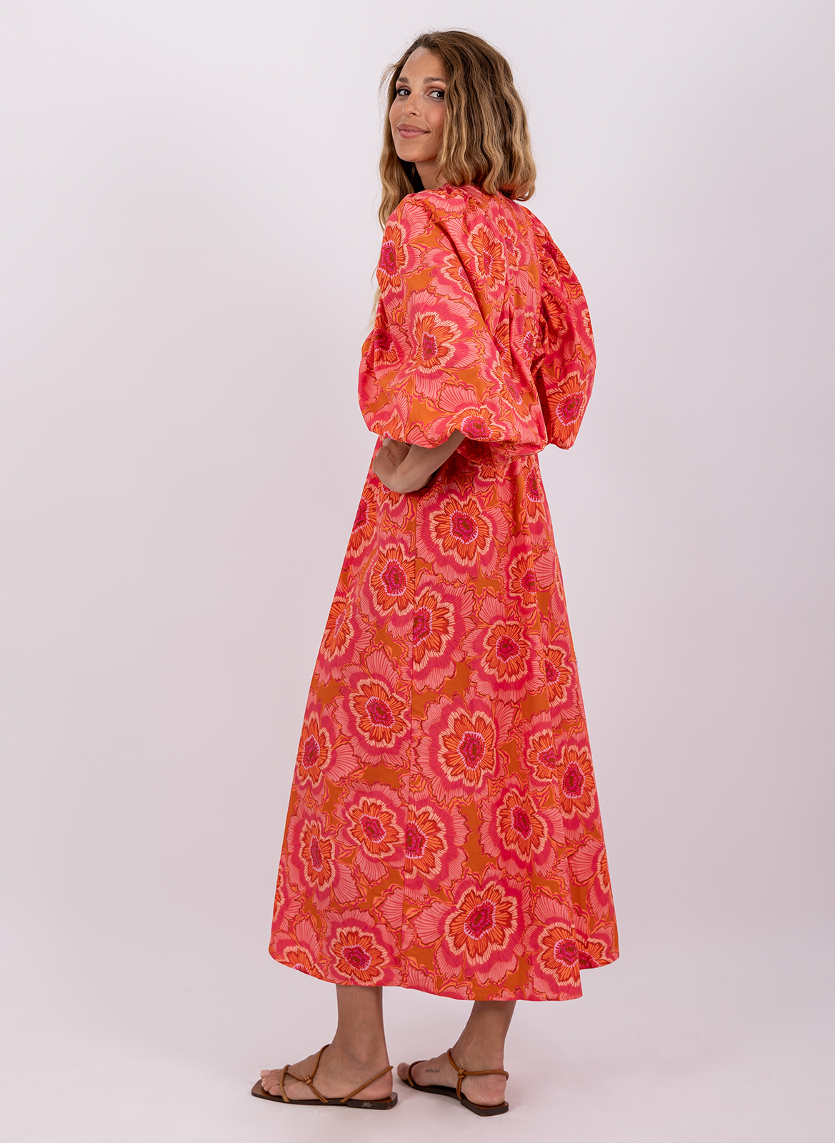 Robe droite col V en coton SUNDRESS Rose