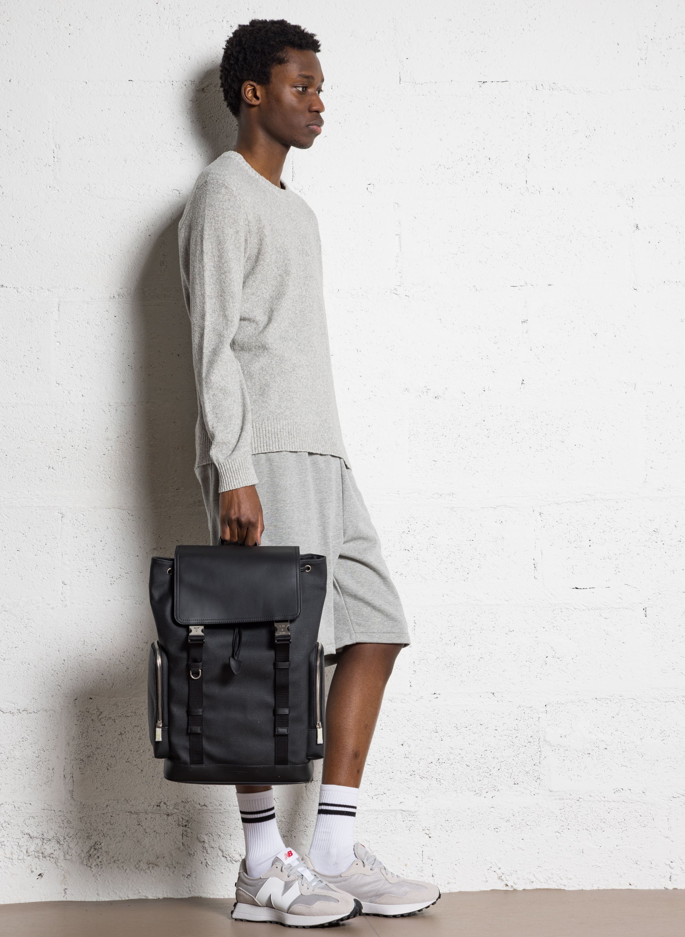 Rugzak met dubbel materiaal en klep LE TANNEUR Zwart