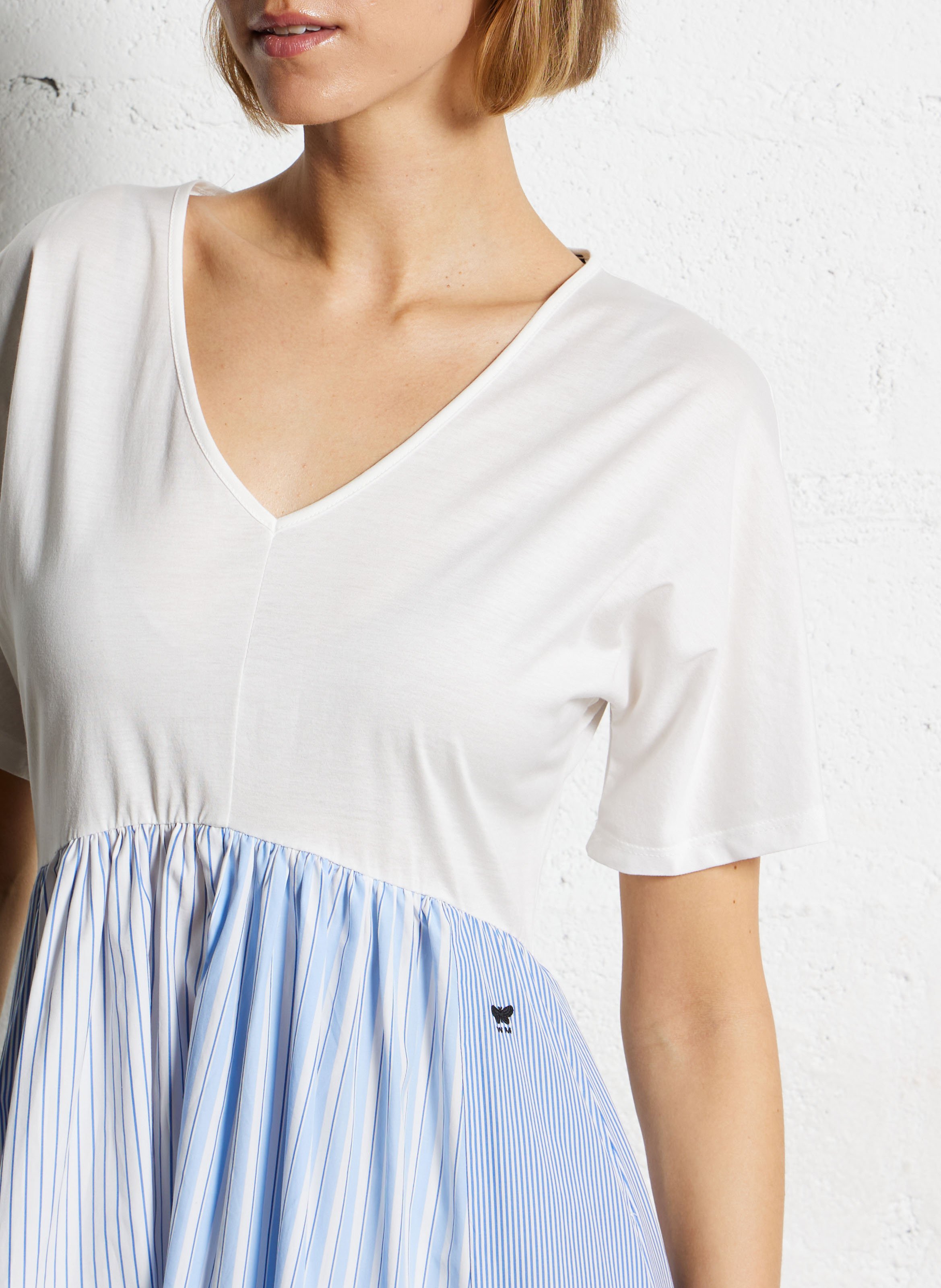 Midi-A-Linie-Kleid in Bicolor Weiss