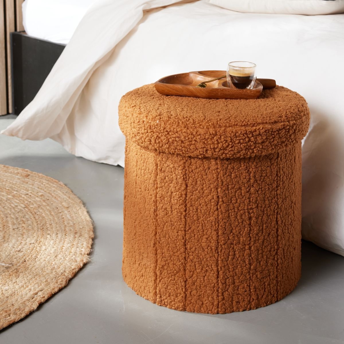 Round storage ottoman FACTORY Brown