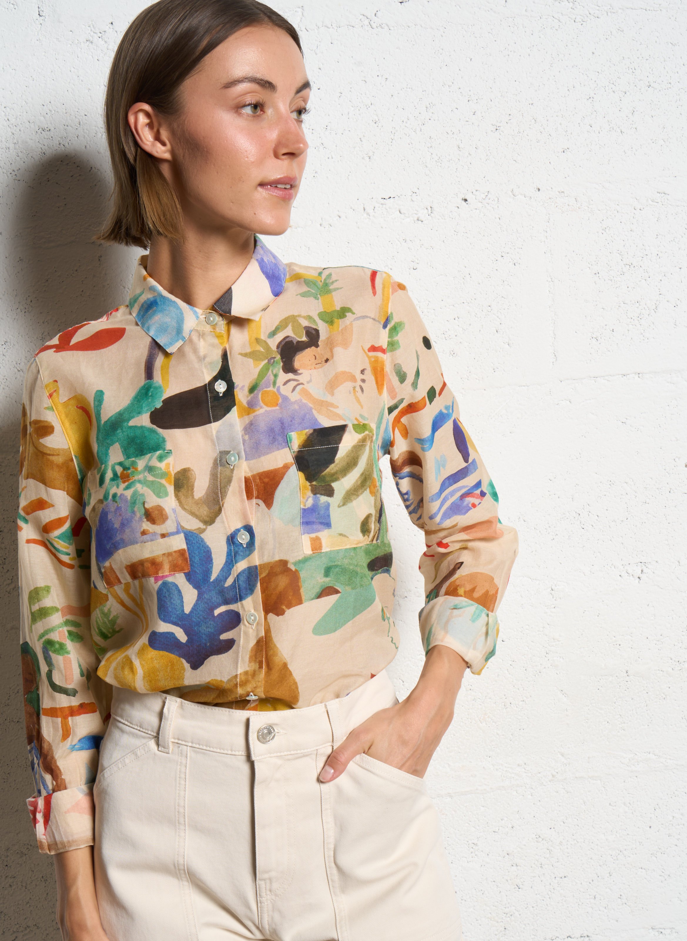 Classic collar shirt in cotton and silk G.KERO Multicolored