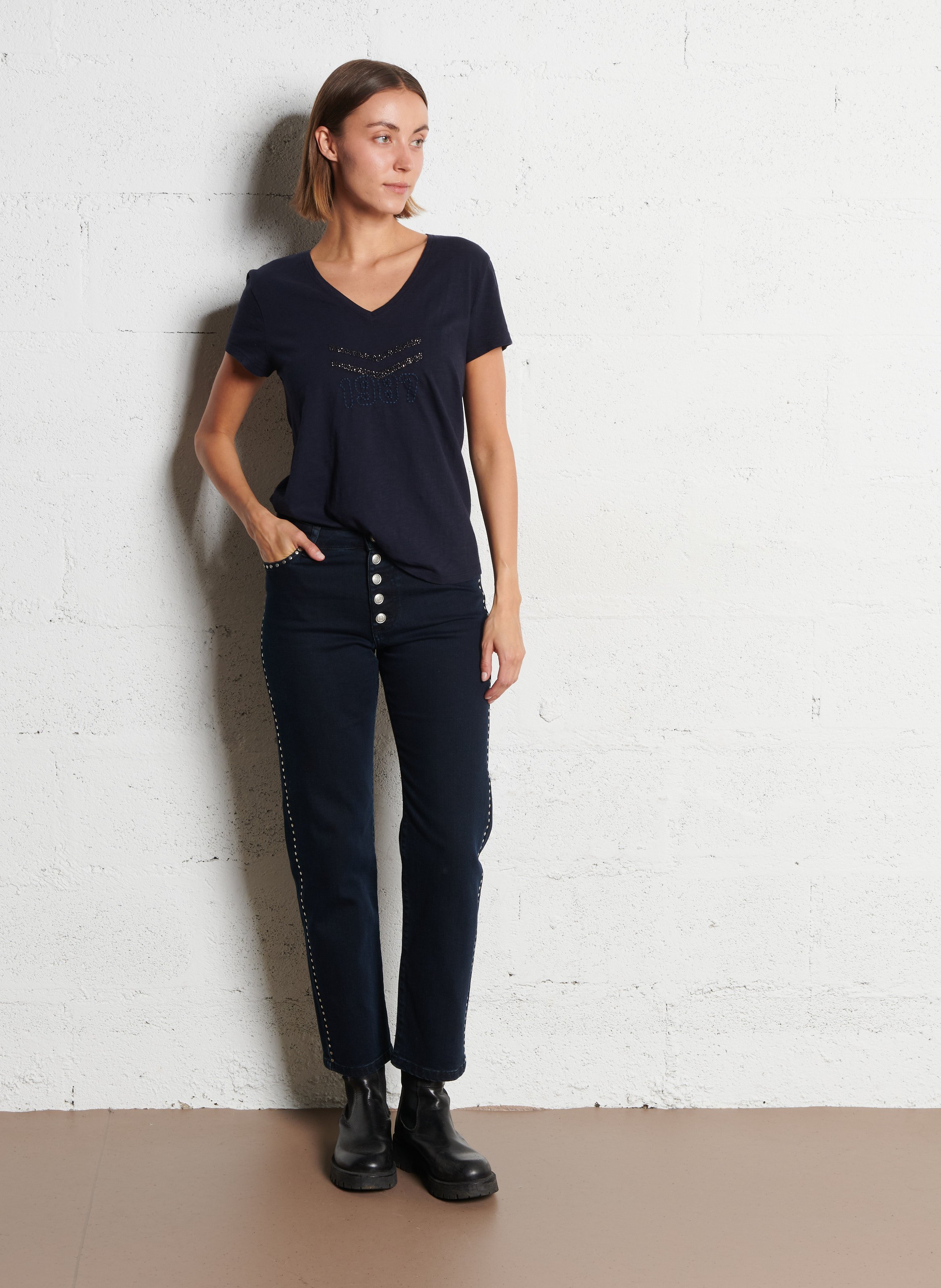 Baumwoll-T-Shirt mit U-Boot-Ausschnitt IKKS Blau