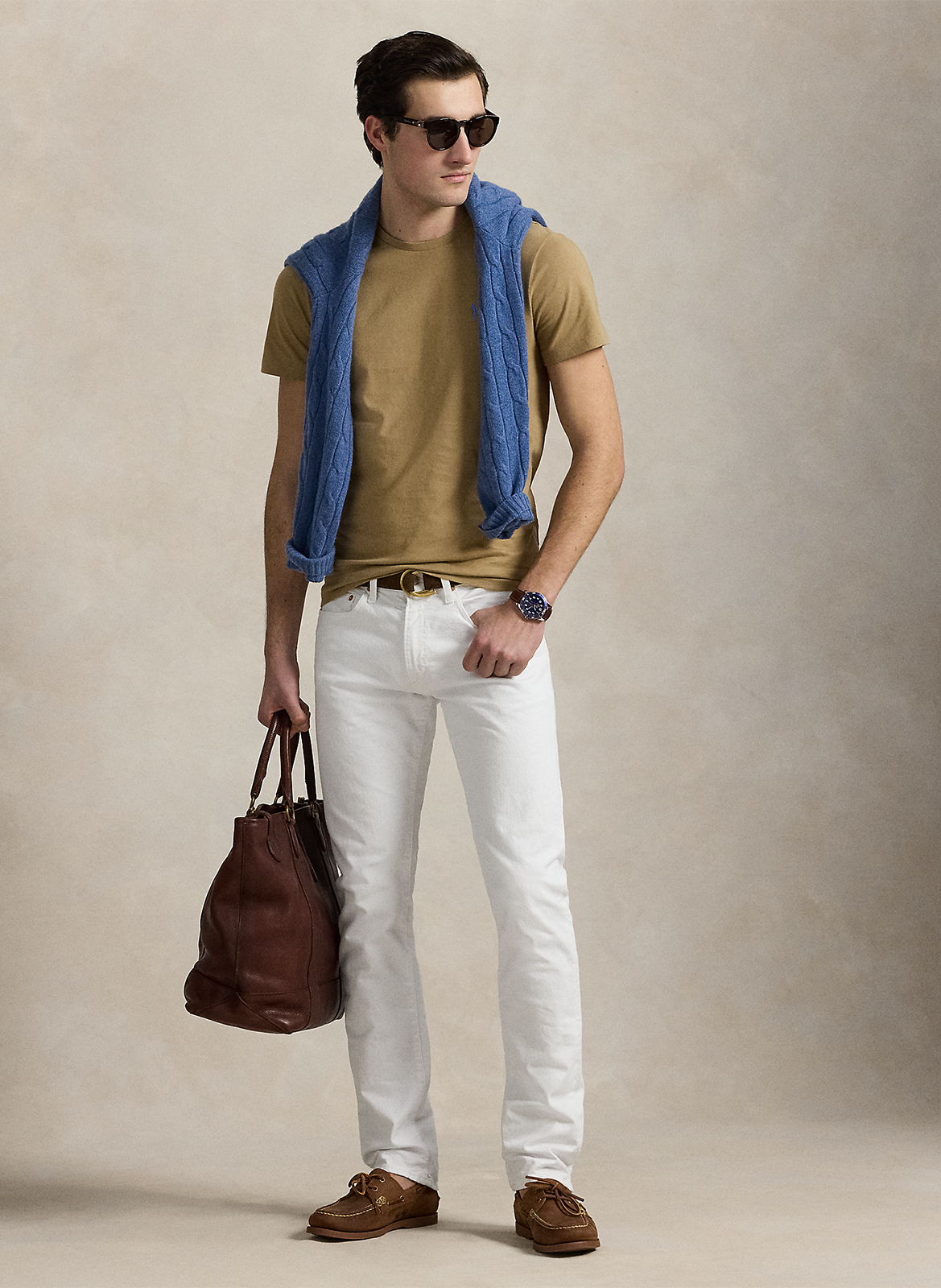 Tee-shirt col rond slim-fit en coton POLO RALPH LAUREN Beige