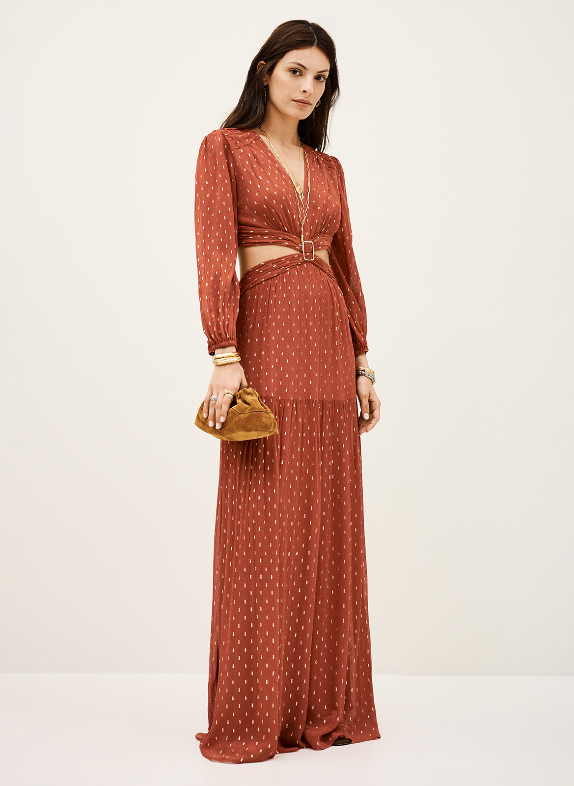 Robe longue fluide avec ouvertures côtés BA&SH Marron