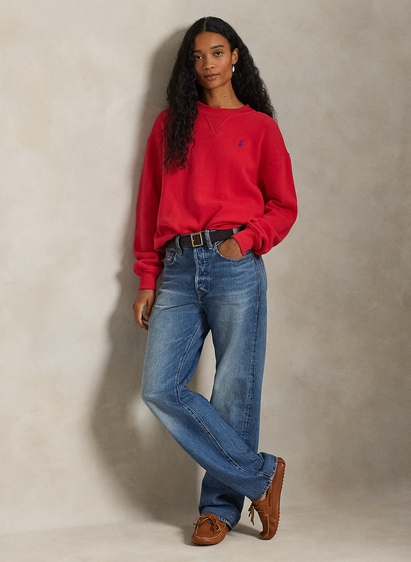 Sweat col rond en coton mélangé POLO RALPH LAUREN Rouge