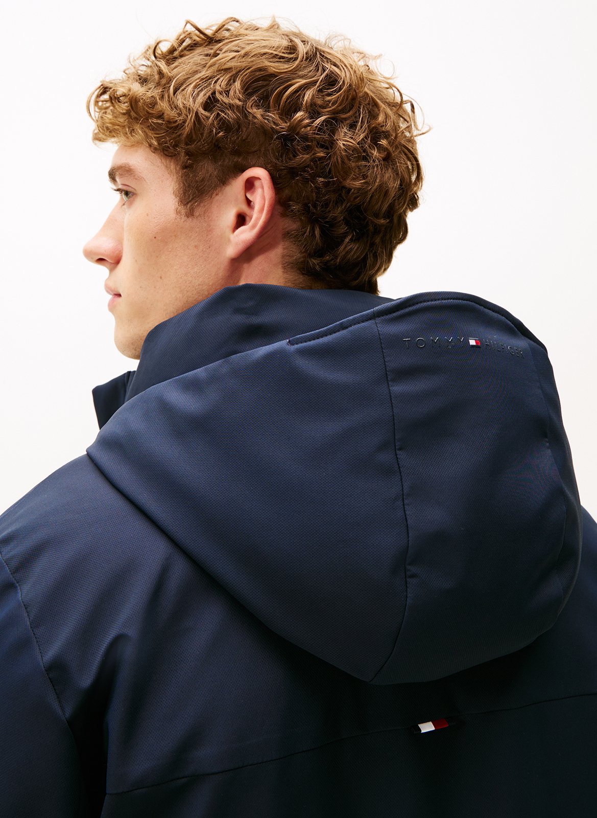 Solid straight parka with hood TOMMY HILFIGER Blue