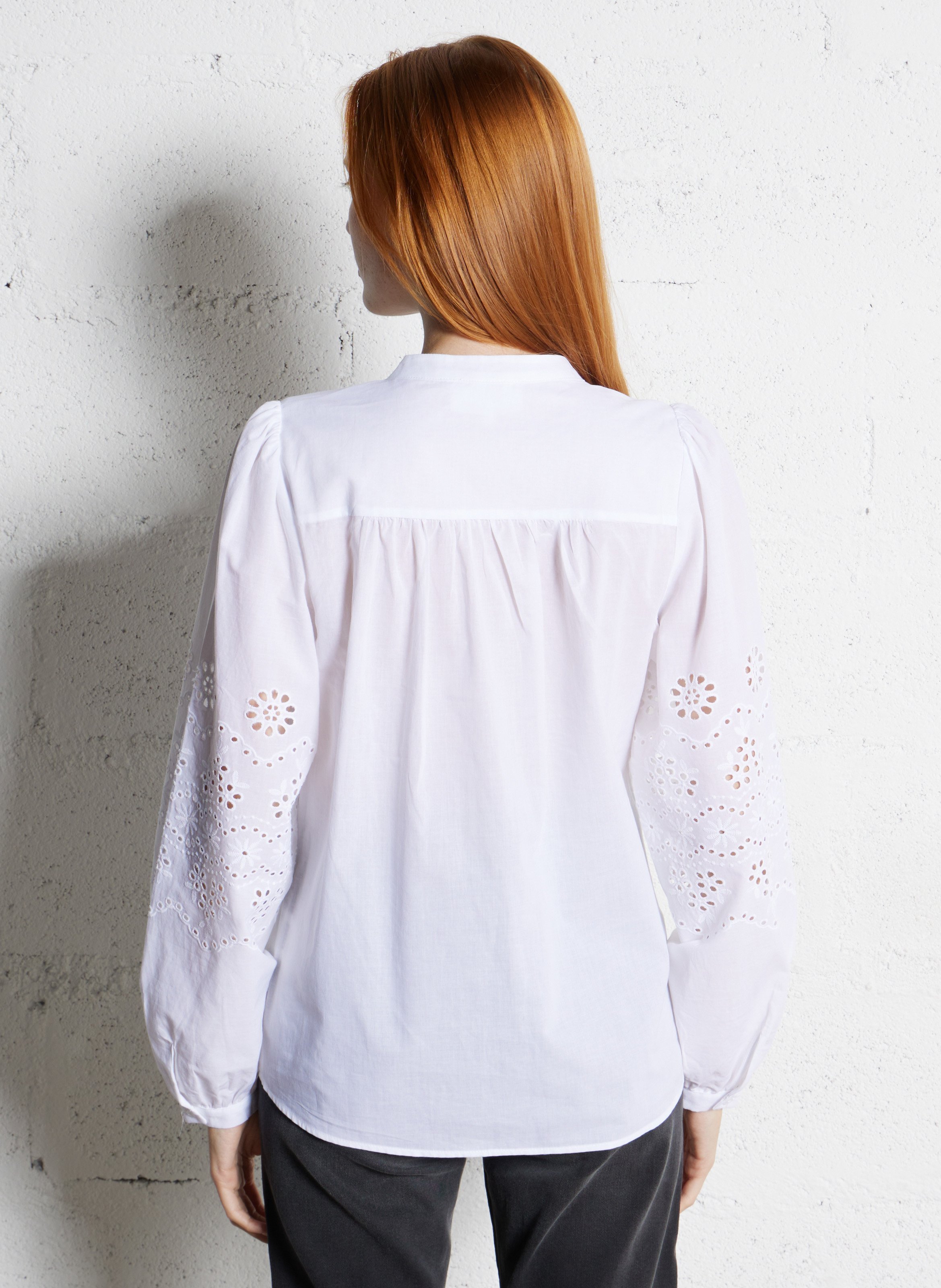 Wijdvallende katoenen blouse met Mao-kraag SUD EXPRESS Wit