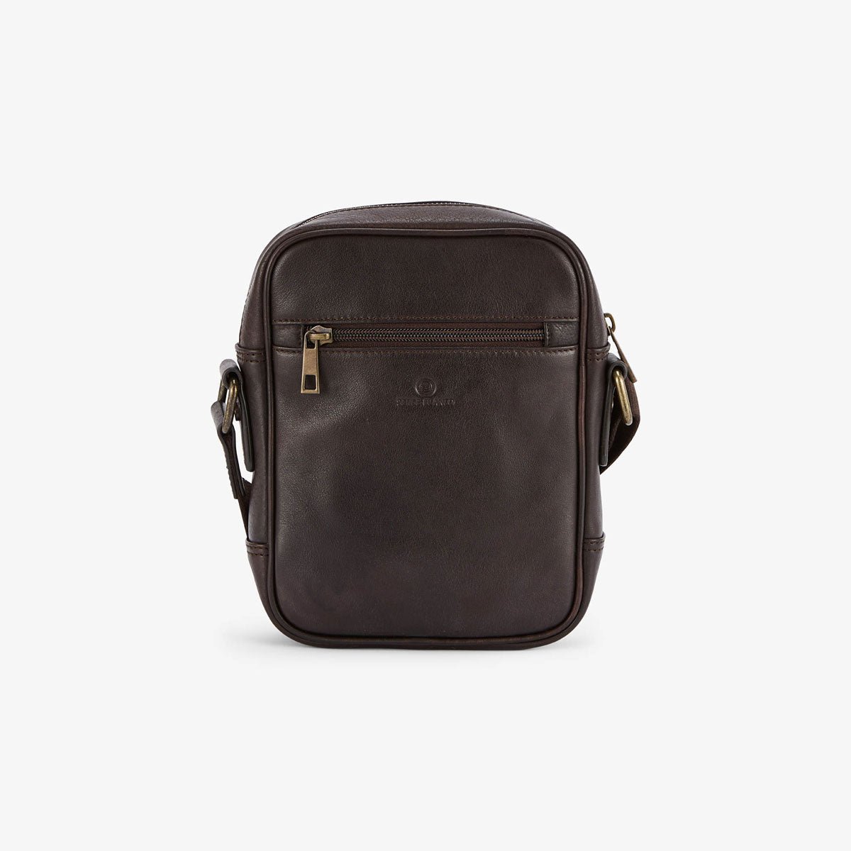 Small brown leather shoulder bag with metal logo SERGE BLANCO Brown