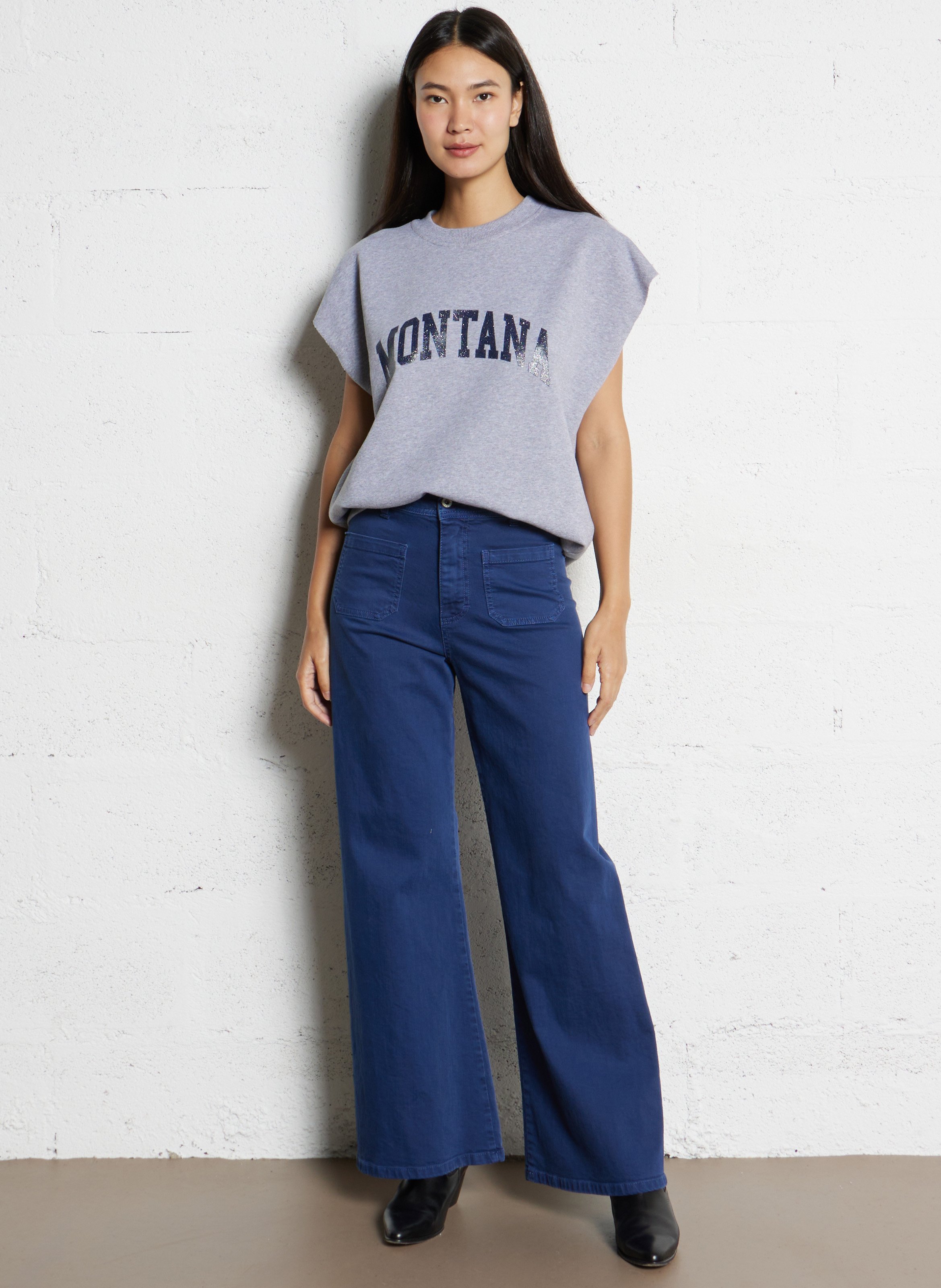 Sweat oversize col rond en coton PLEASE Gris