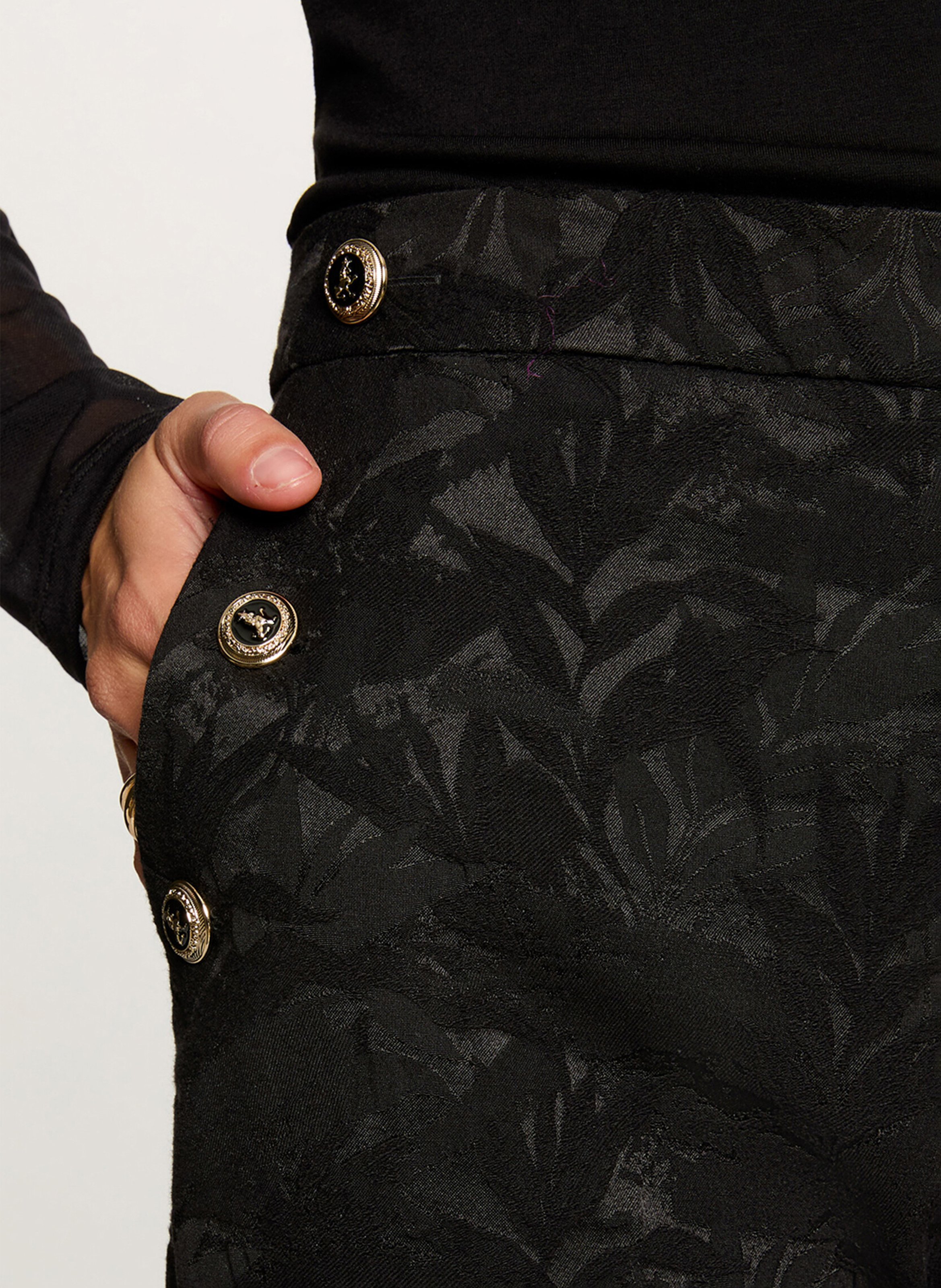 Wijde broek met plantaardige print MORGAN Zwart