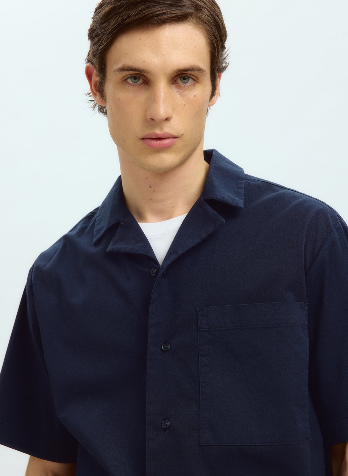 Bio-Baumwollbluse mit klassischem Kragen SELECTED Blau