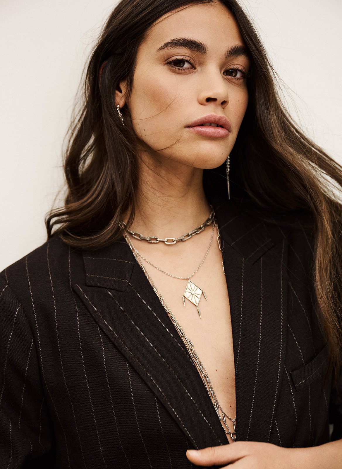 Veste tailleur oversize rayée BA&SH Marron