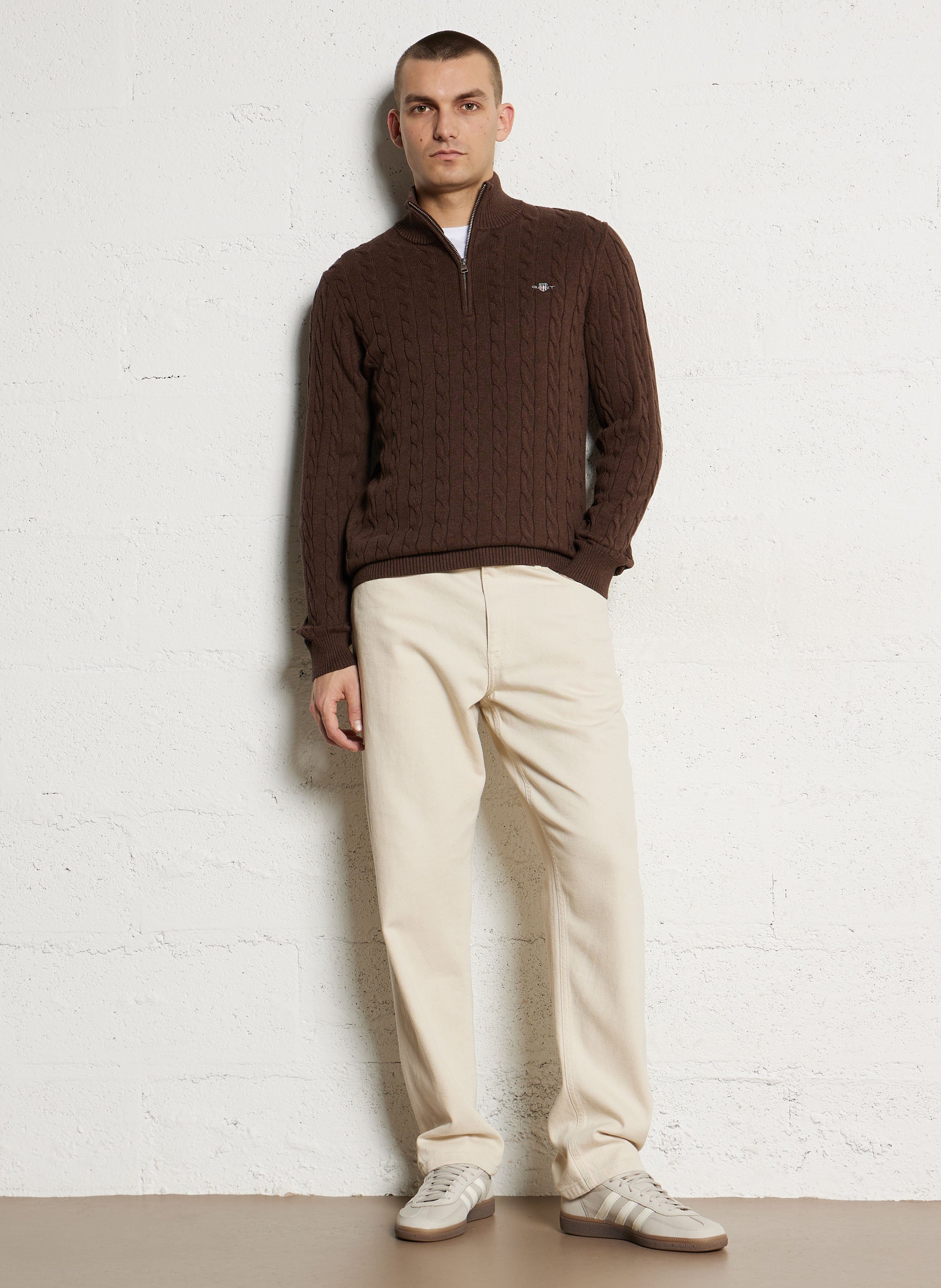 Pull droit col camionneur en coton bio torsadé GANT Marron