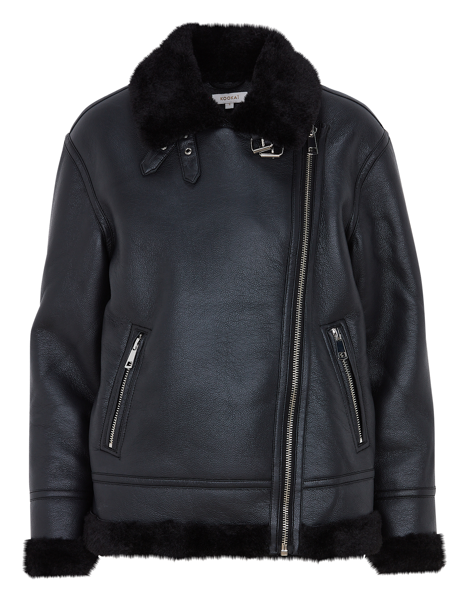 Chaqueta de cuello de solapa de efecto cuero KOOKAI Negro