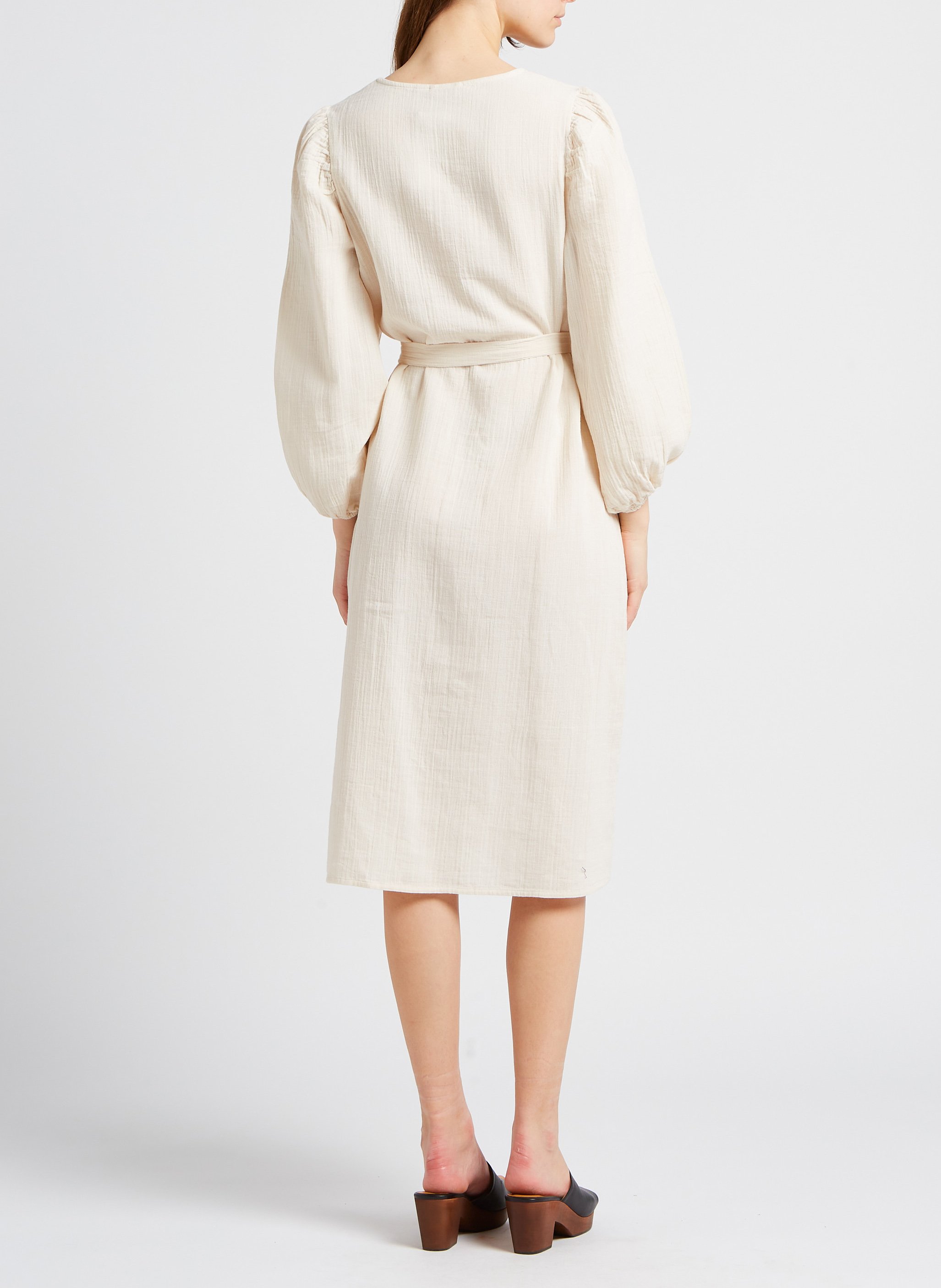 Robe midi col V en coton VILA Beige