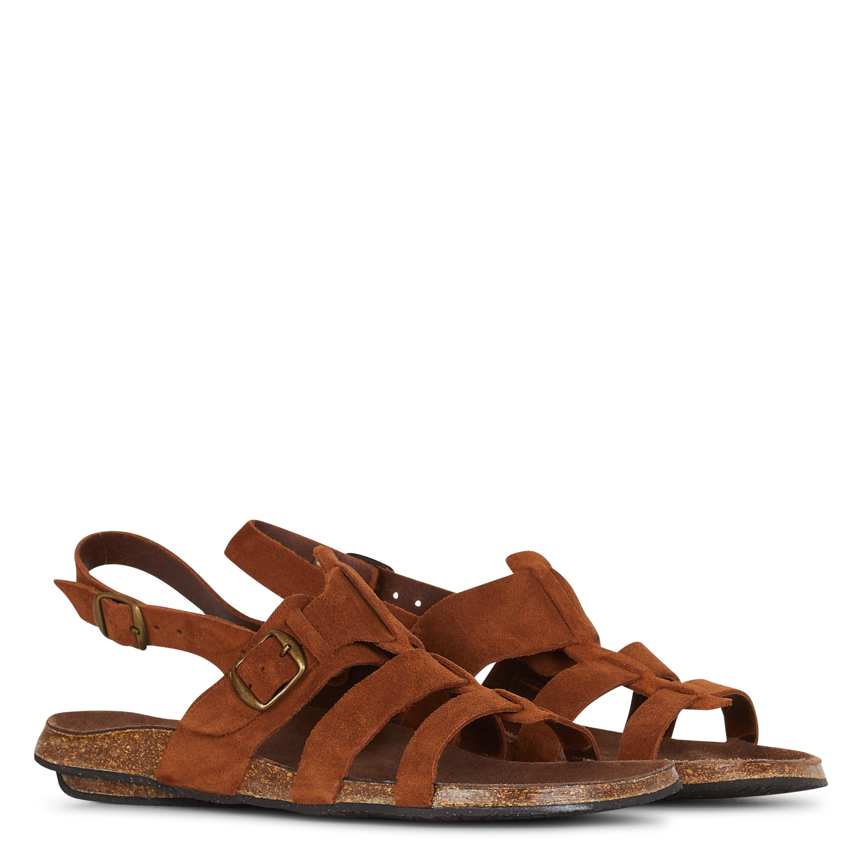 Flache Ledersandalen mit mehreren Riemchen BOSABO Braun