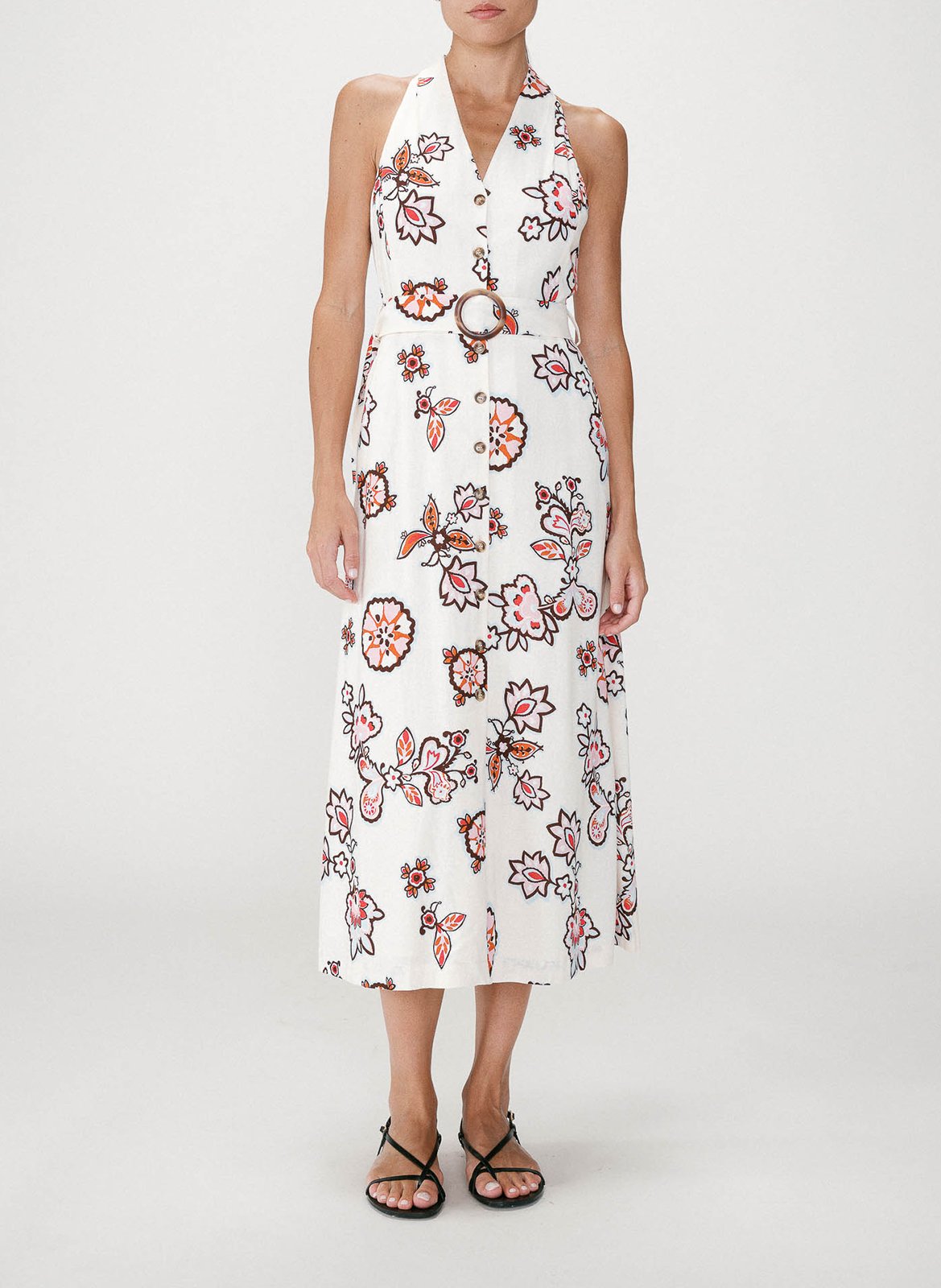 Robe midi décolleté V imprimée GRACE ET MILA Blanc