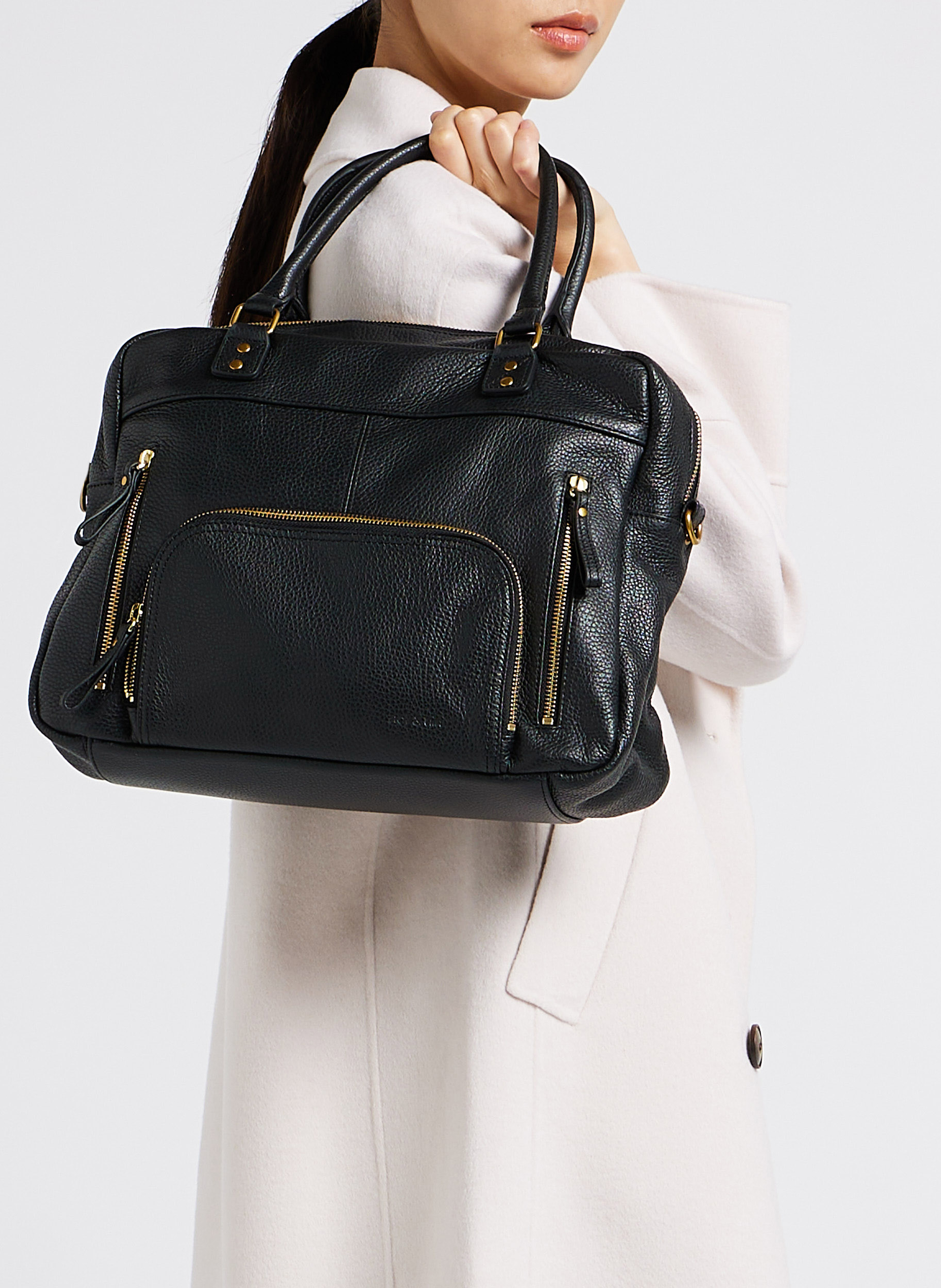 Leren draagtas met meerdere vakken NAT & NIN Zwart