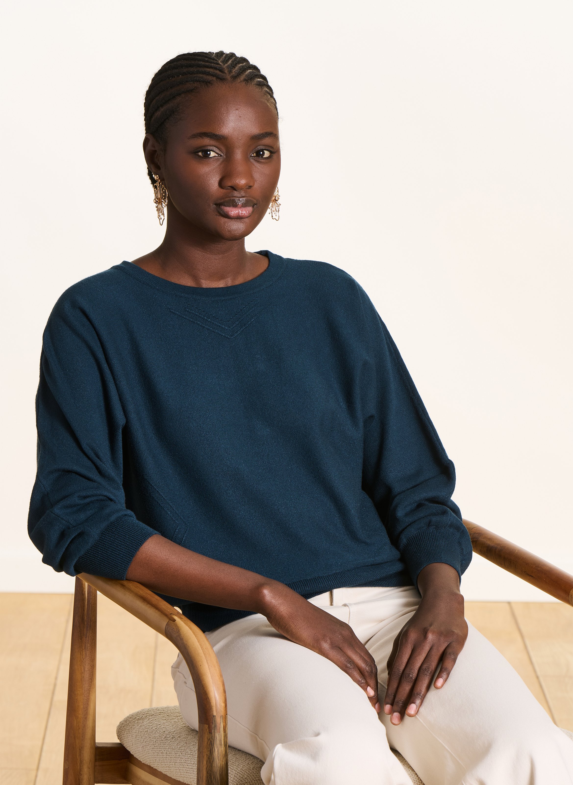 Pull col rond droit en maille LA FEE MARABOUTEE