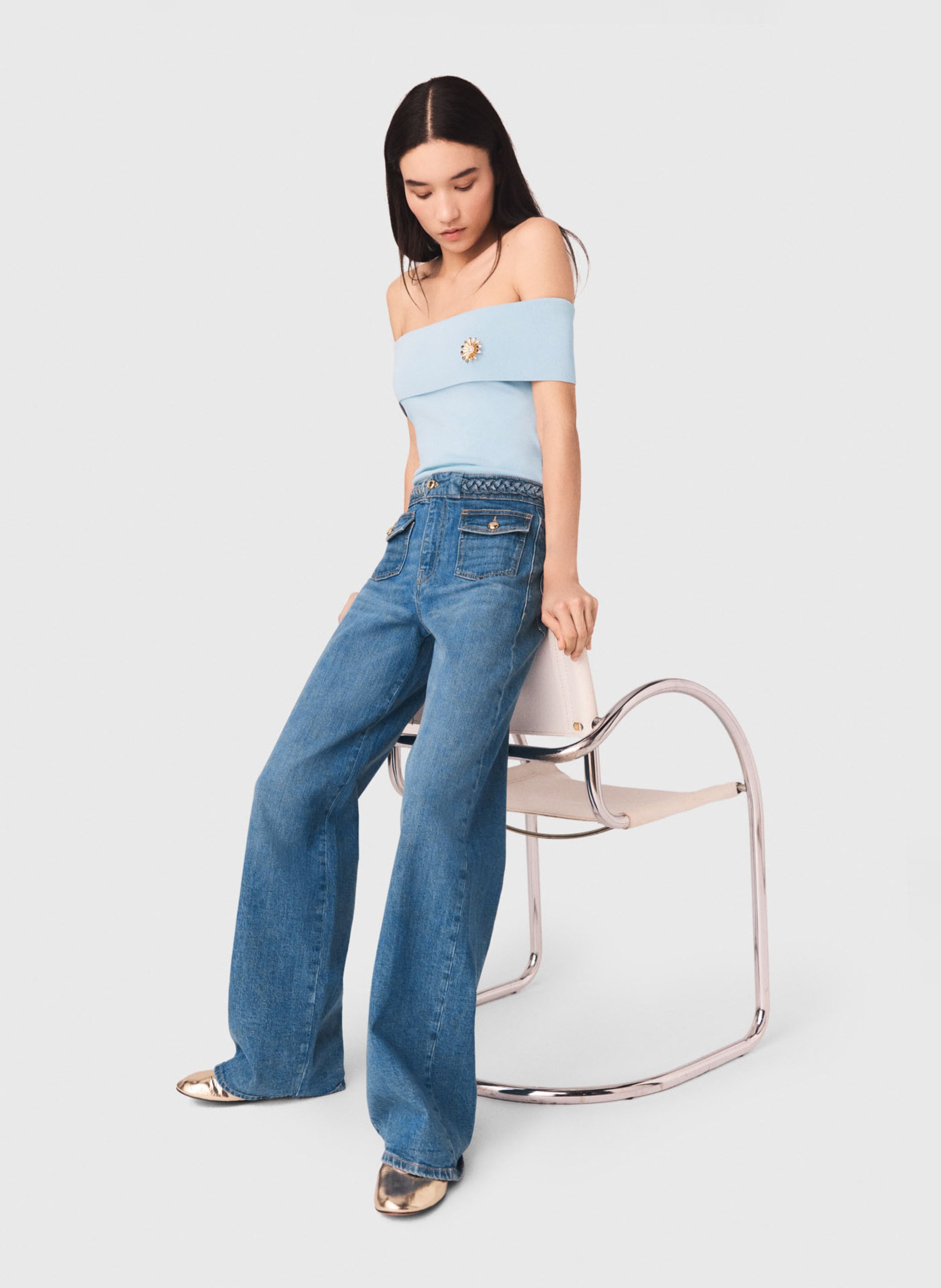 Jean patte d'eph en coton mélangé MAJE Bleu