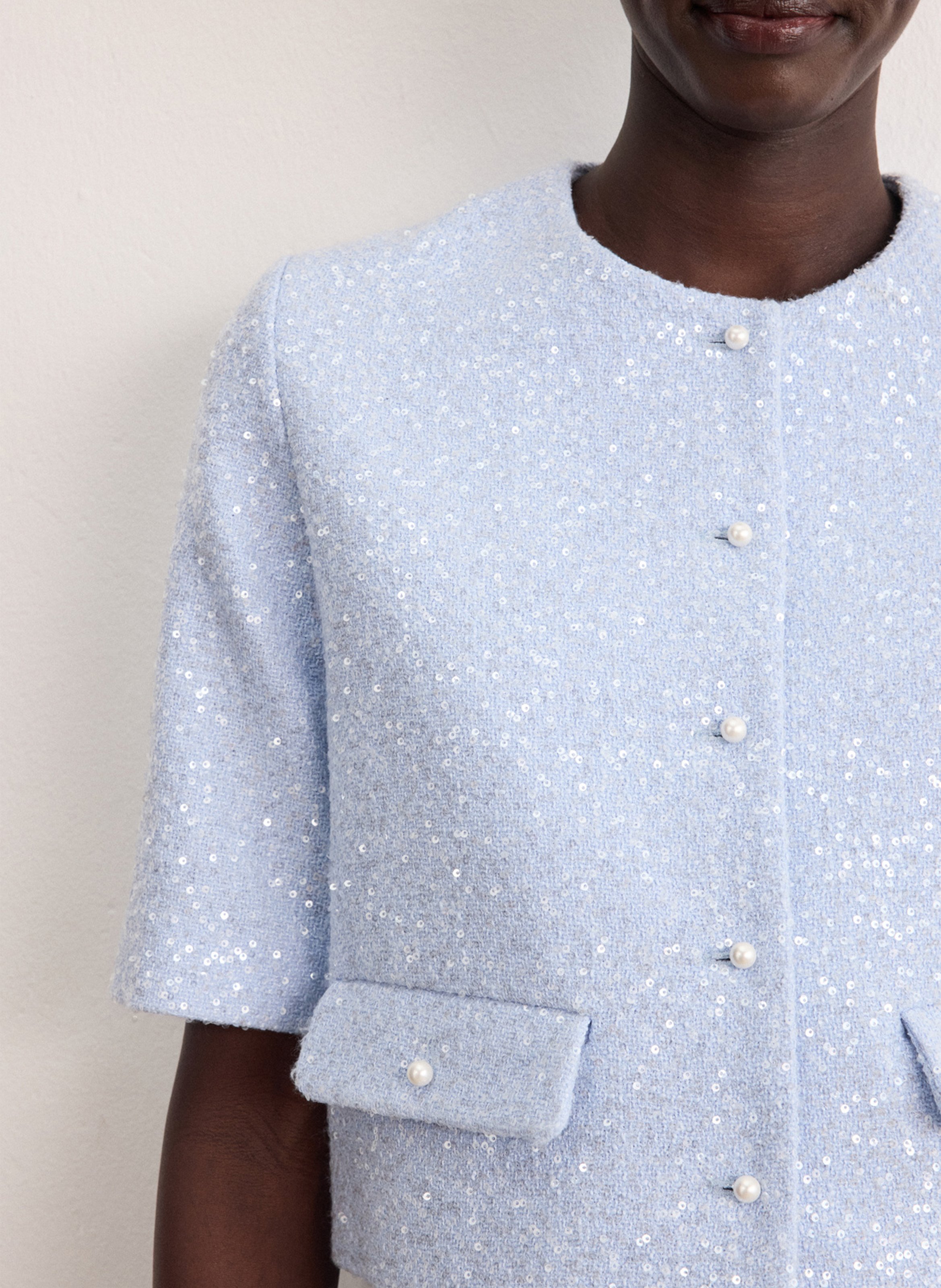 Oversized round neck embroidered jacket PABLO Blue