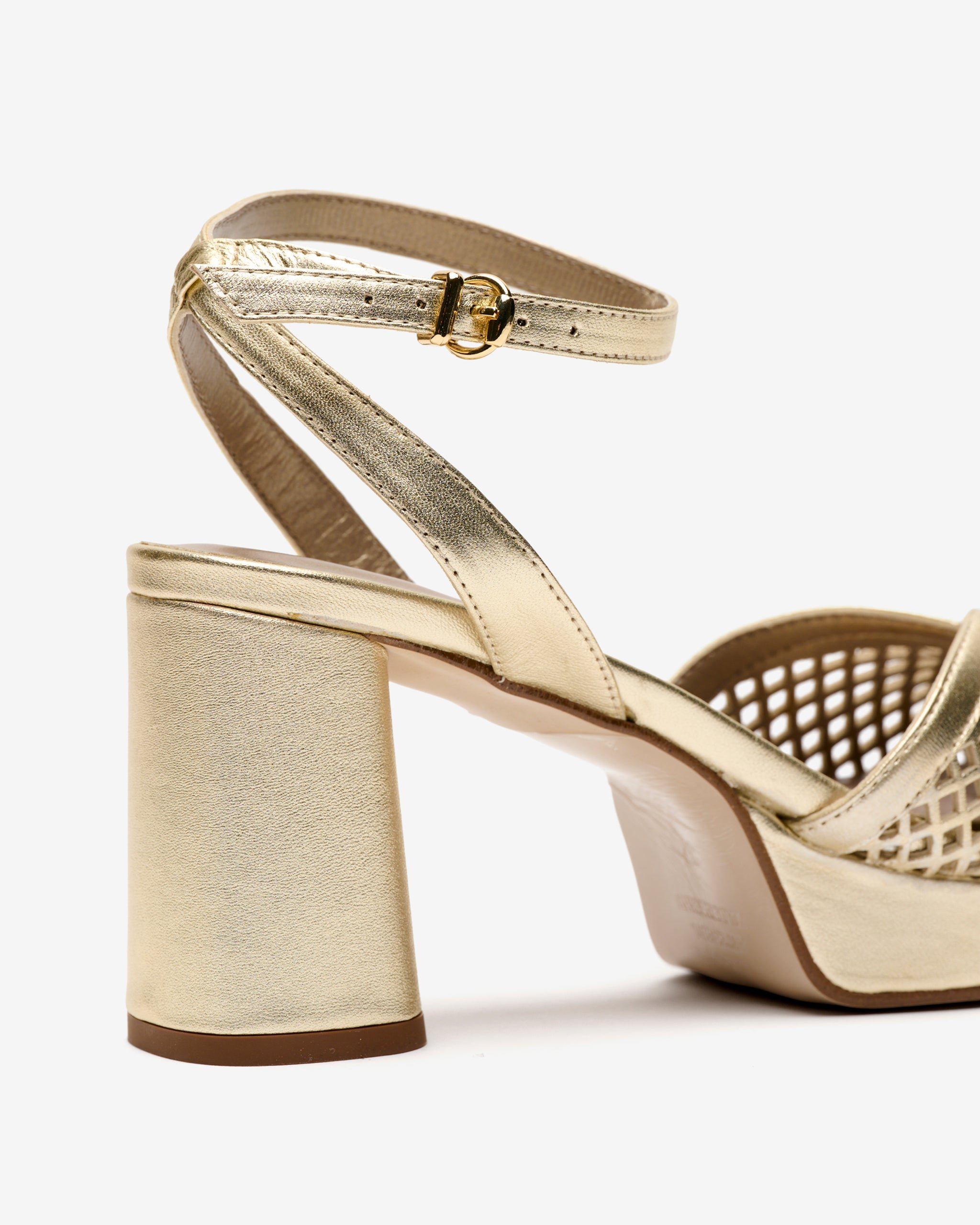 Platinum metallic leather heeled sandals PEDRO MIRALLES Golden