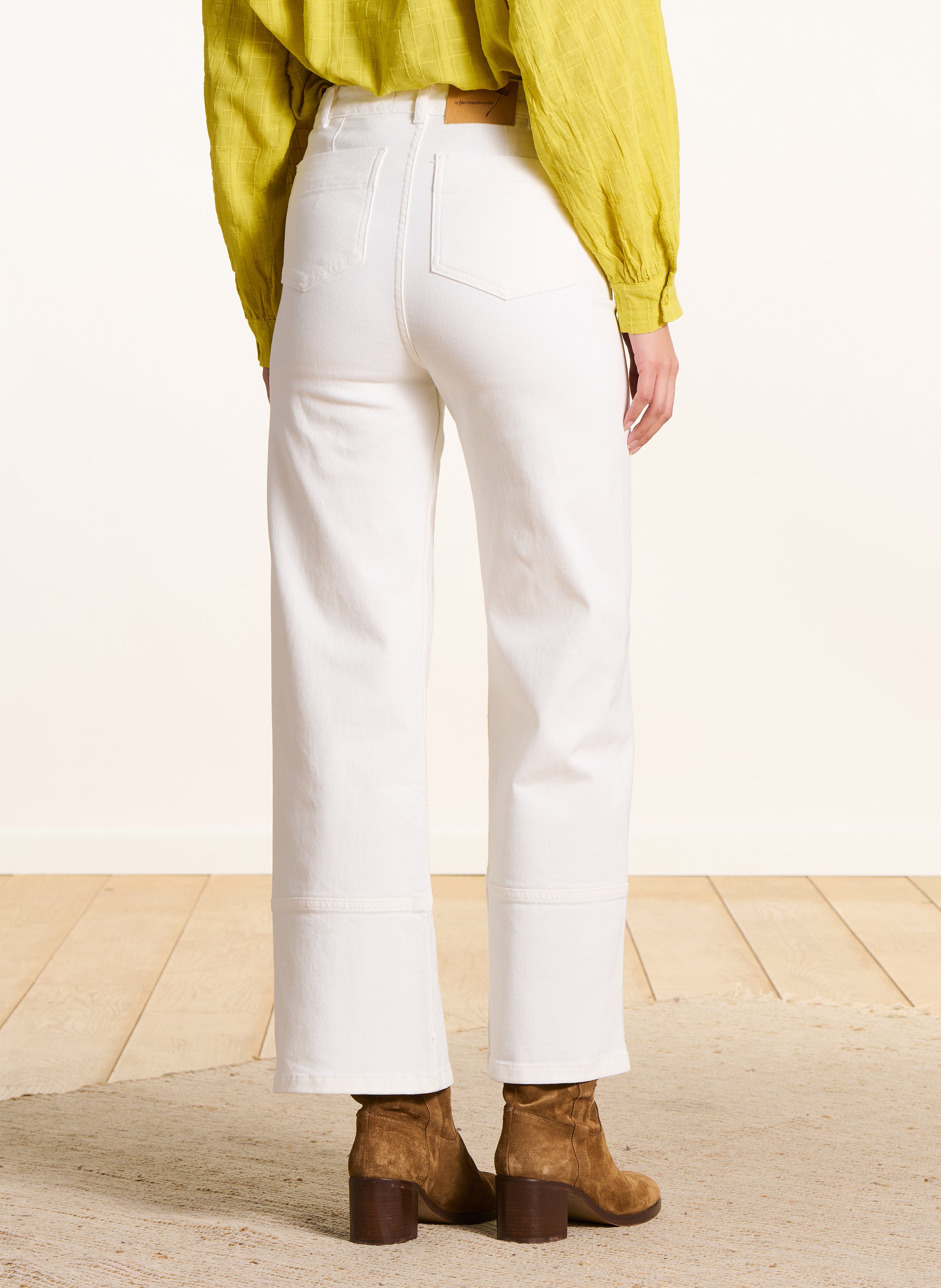 Jean droit taille haute en coton bio mélangé LA FEE MARABOUTEE Blanc