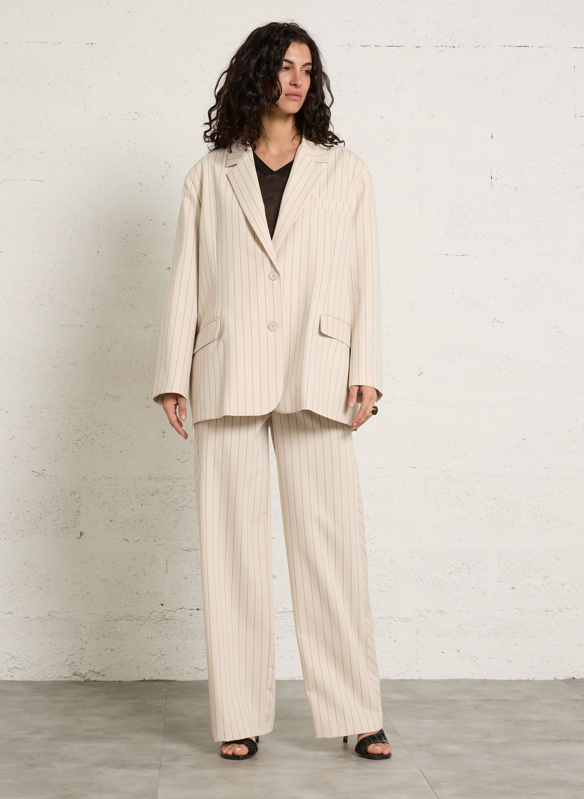 Wijde, gestreepte broek IMPERIAL Beige