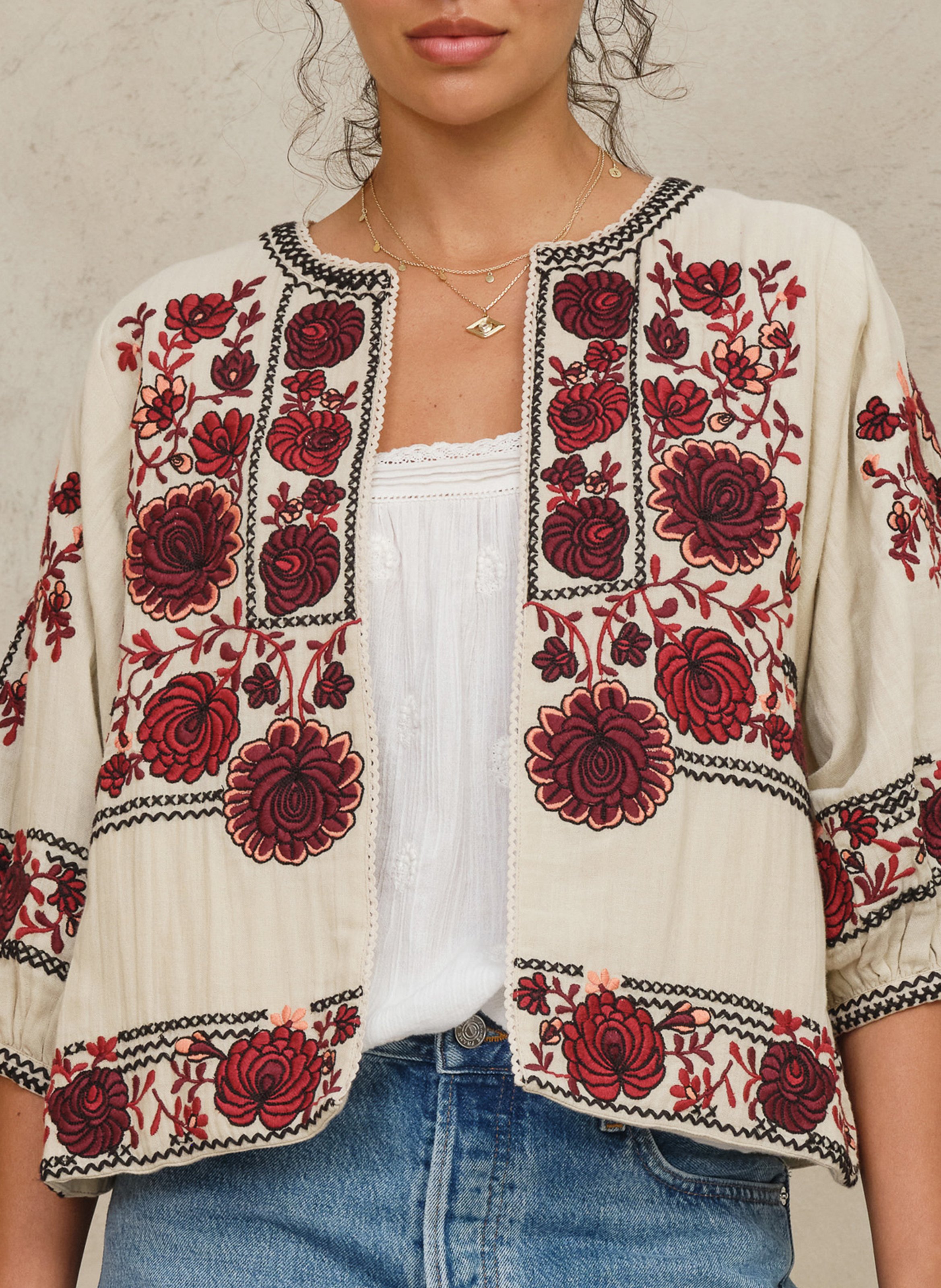 Veste oversize col rond en coton imprimé M.A.B.E Blanc