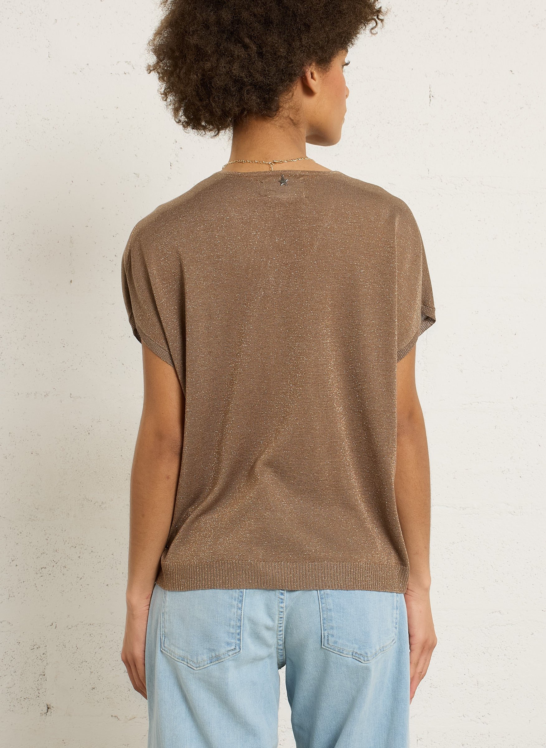 Ruime V-hals trui met pailletten SUD EXPRESS Bruin