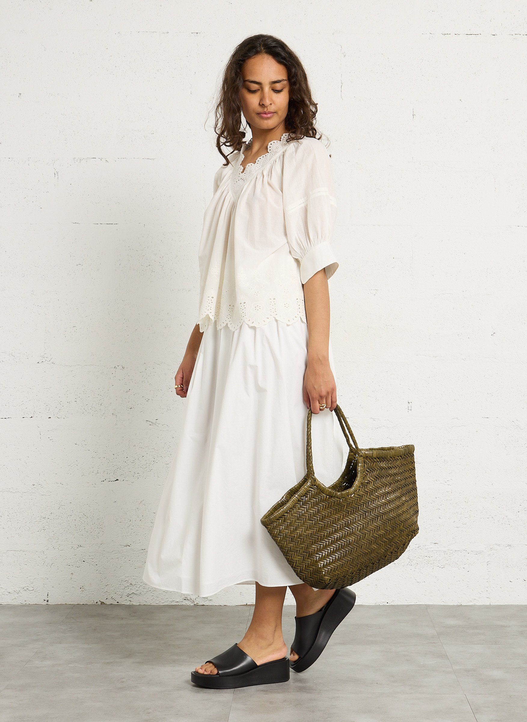 Panier tissé en cuir DRAGON DIFFUSION Kaki