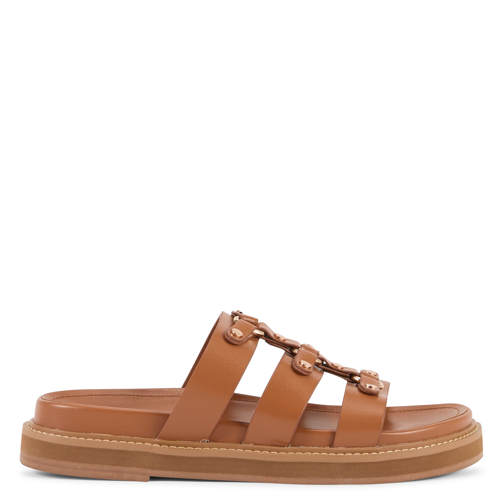 Sandales plates en cuir TORAL Marron