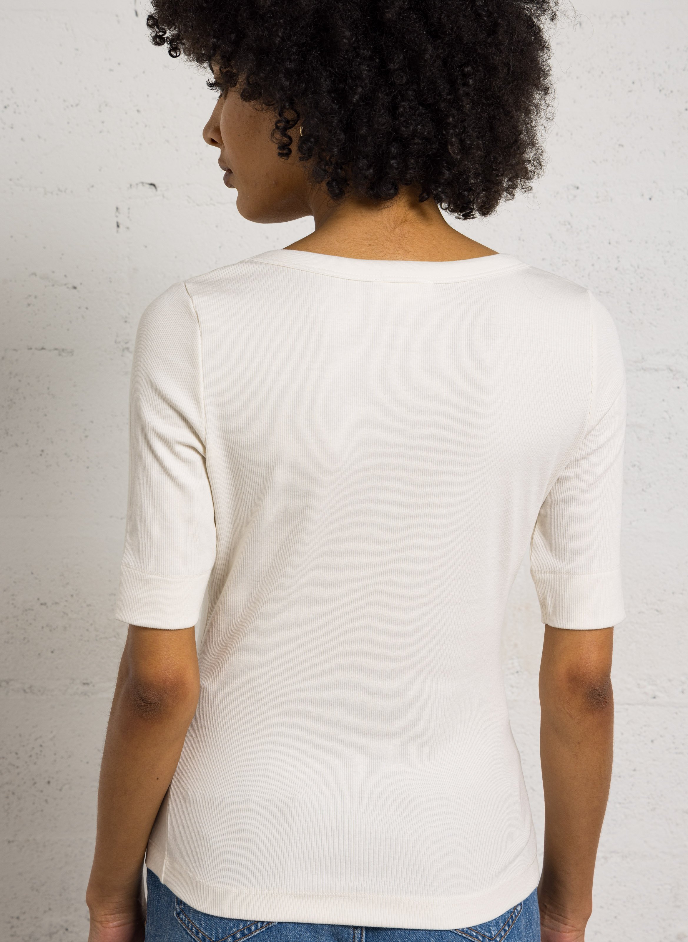 Tee-shirt col rond en coton mélangé Blanc