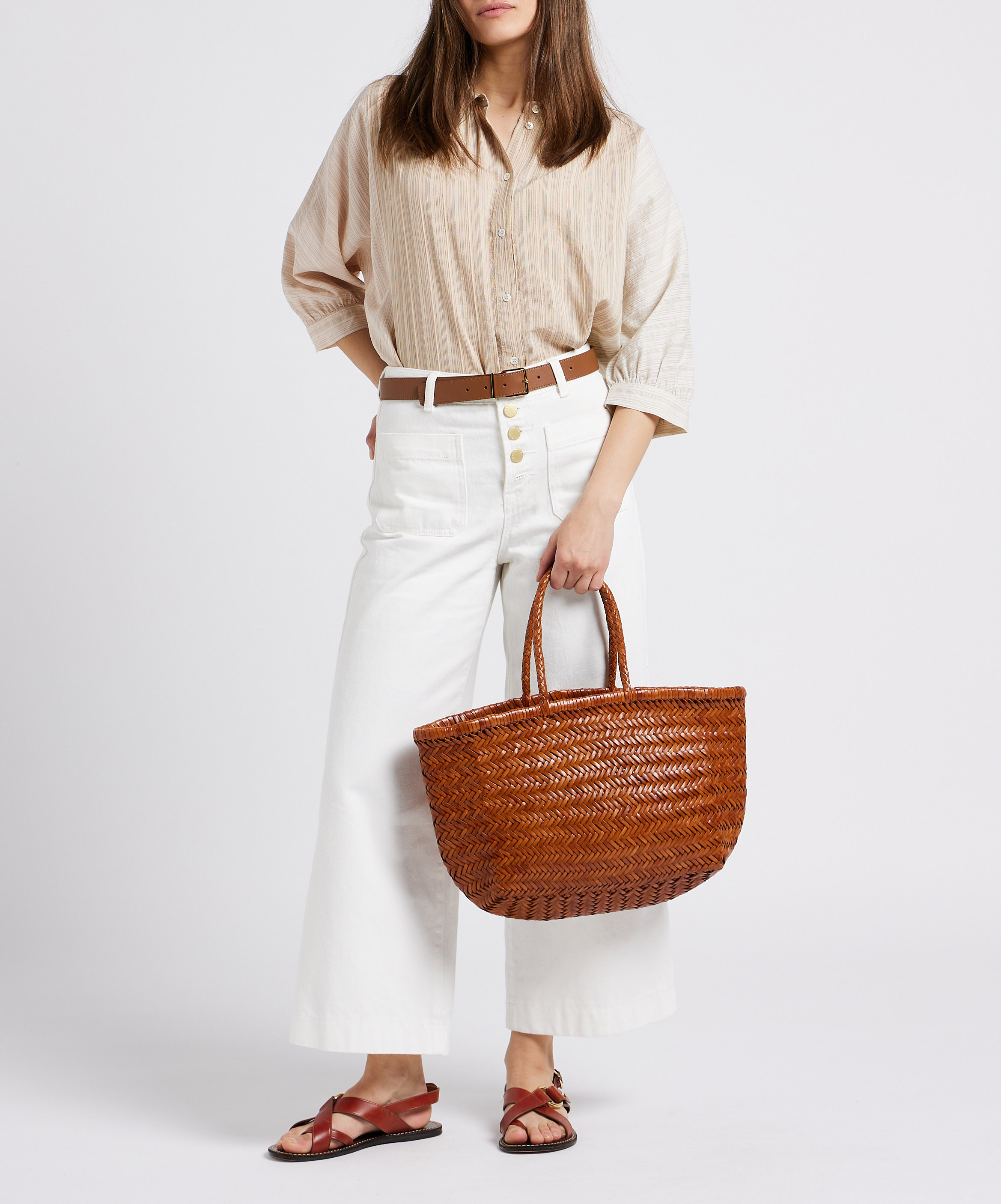 Panier en cuir tressé aspect chevrons DRAGON DIFFUSION Marron