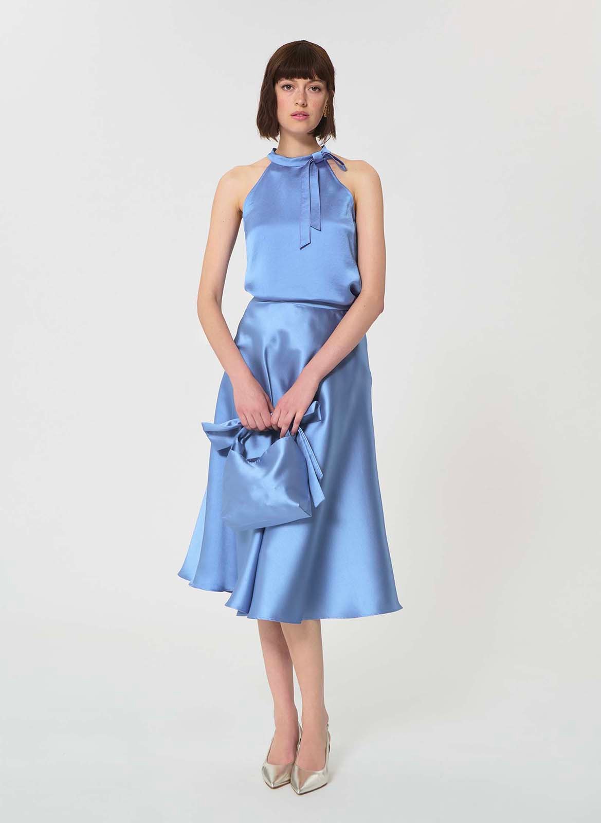 Top sans manches à nœud en satin | Bleu TARA JARMON Femme