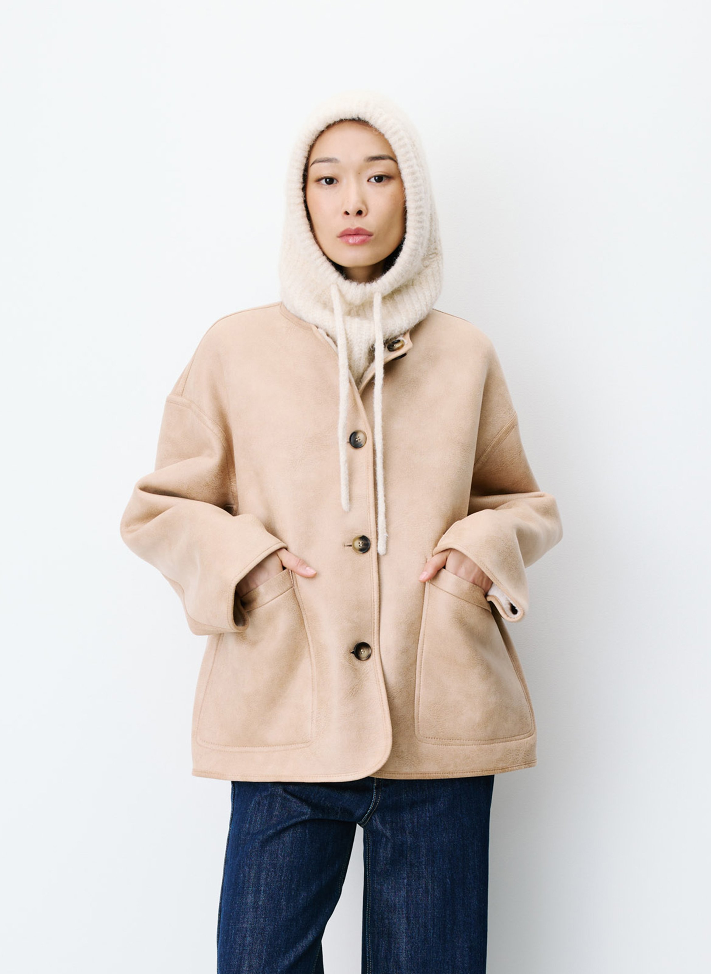 Weit geschnittener, zweifarbig umkehrbarer Mantel GRACE ET MILA Beige