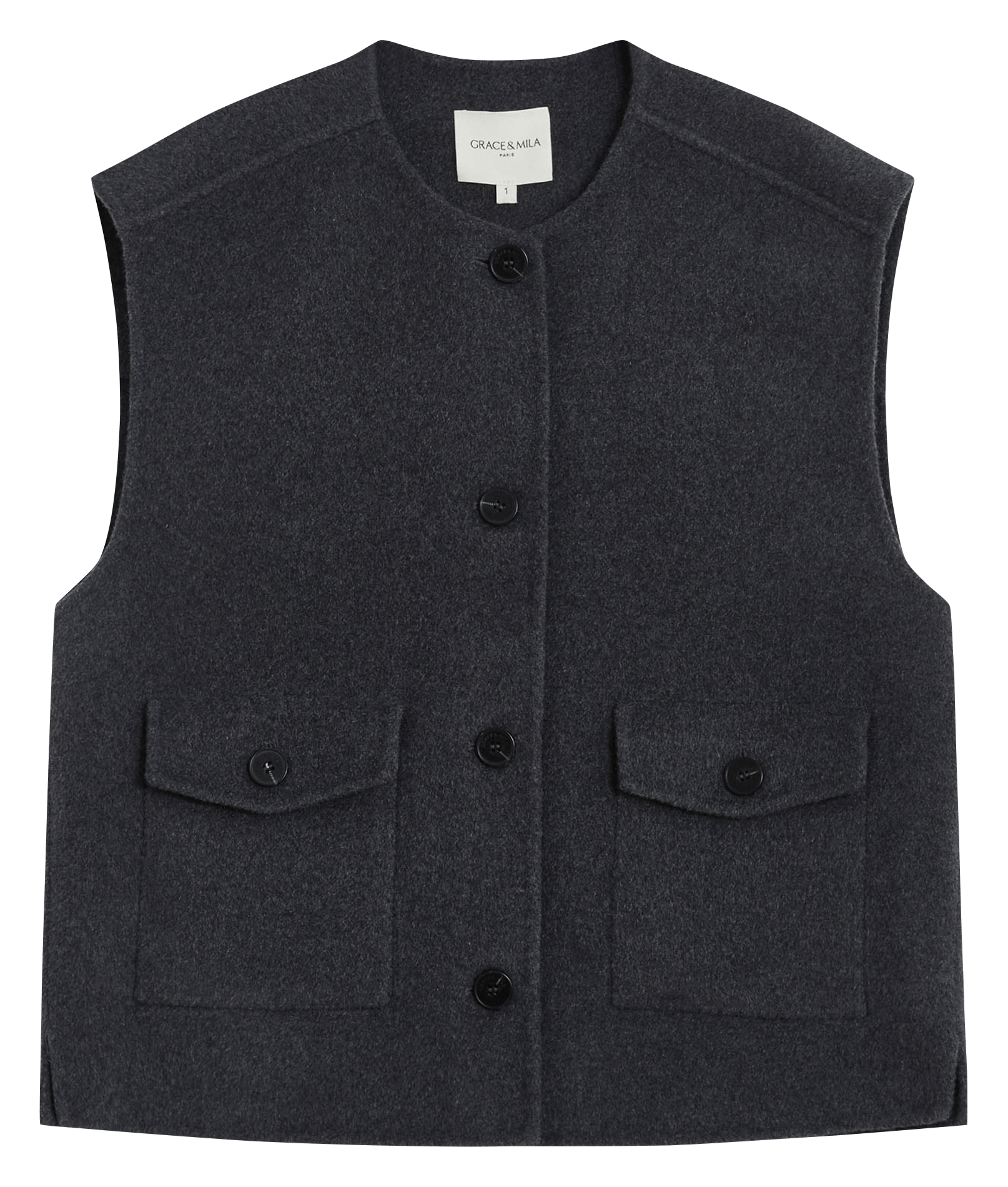 Veste sans manches ample en laine mélangée GRACE ET MILA Noir