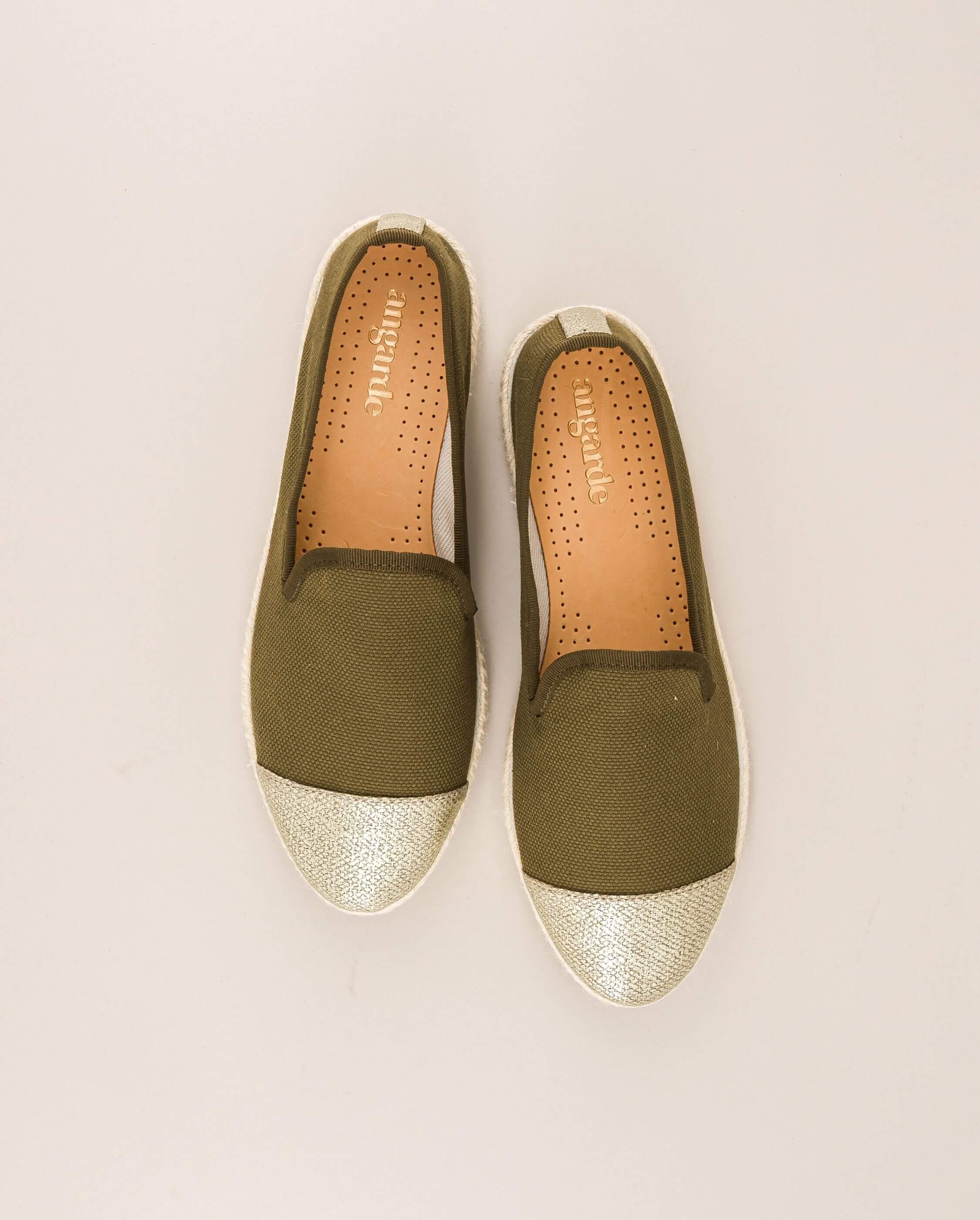 Women's espadrilles CENITZ, recycled cotton olive gold ANGARDE Khaki