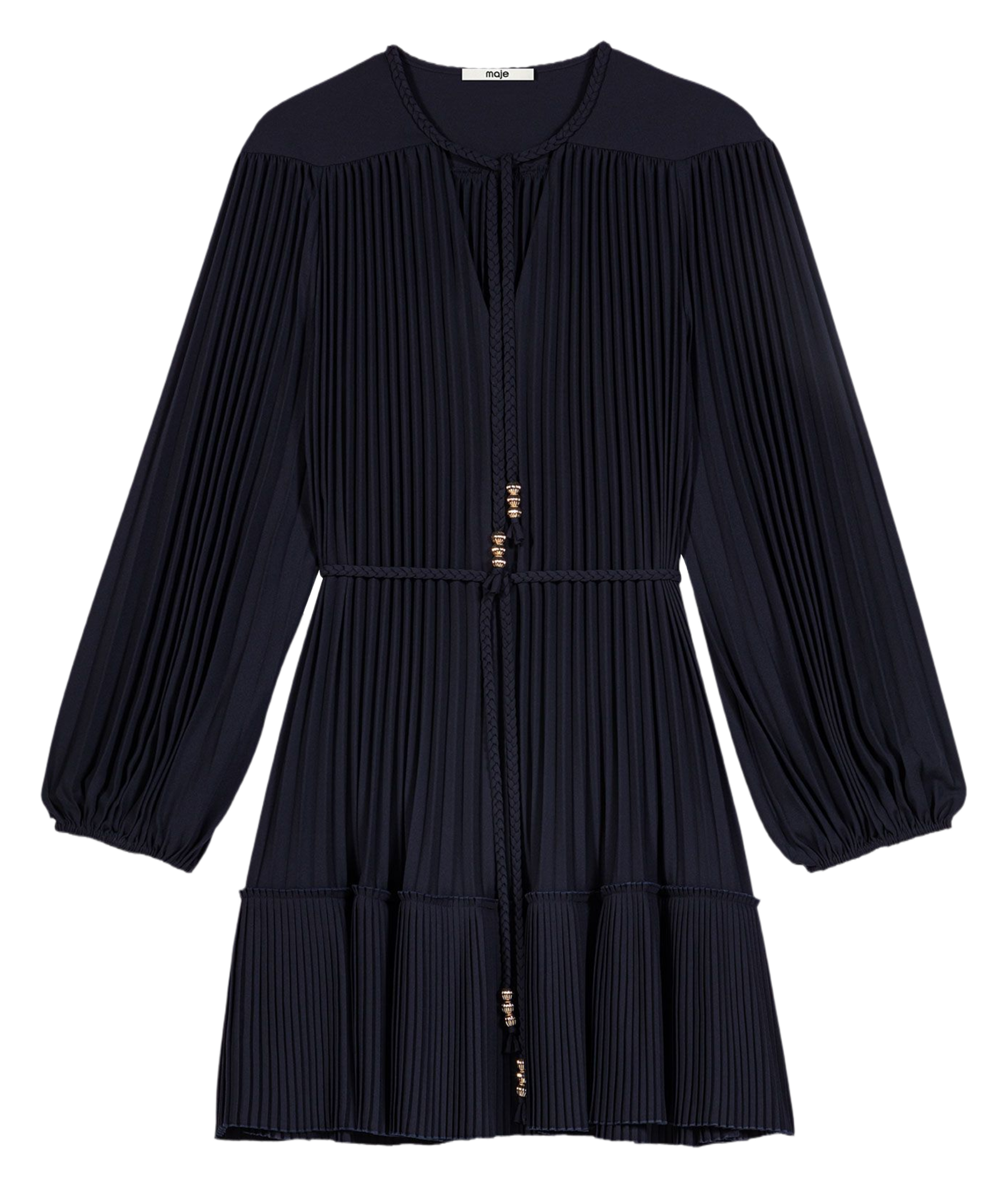 Jurk met V-hals en getailleerd model MAJE Blauw