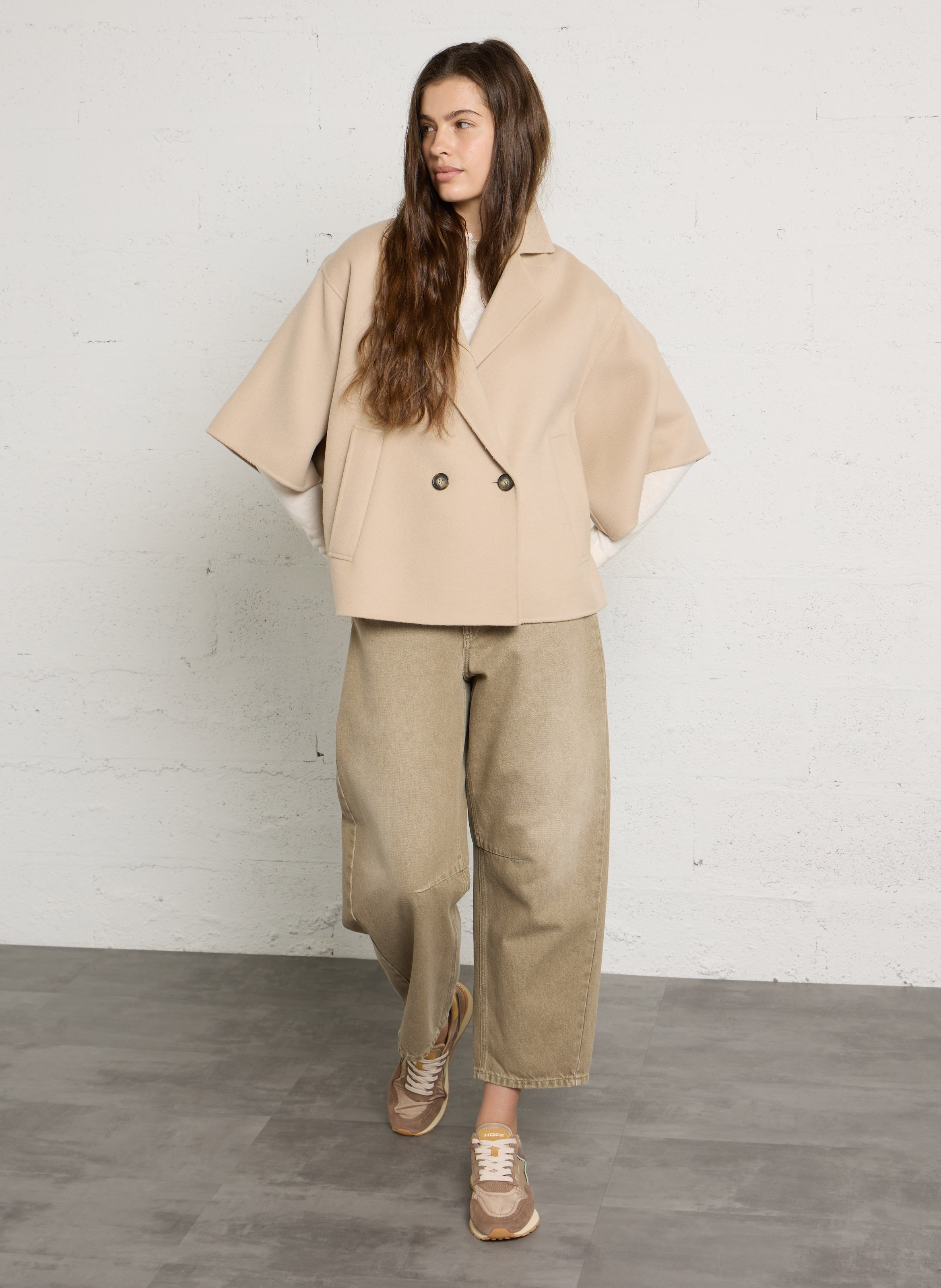 Manteau ample boutonné en laine MAX MARA WEEK END Beige