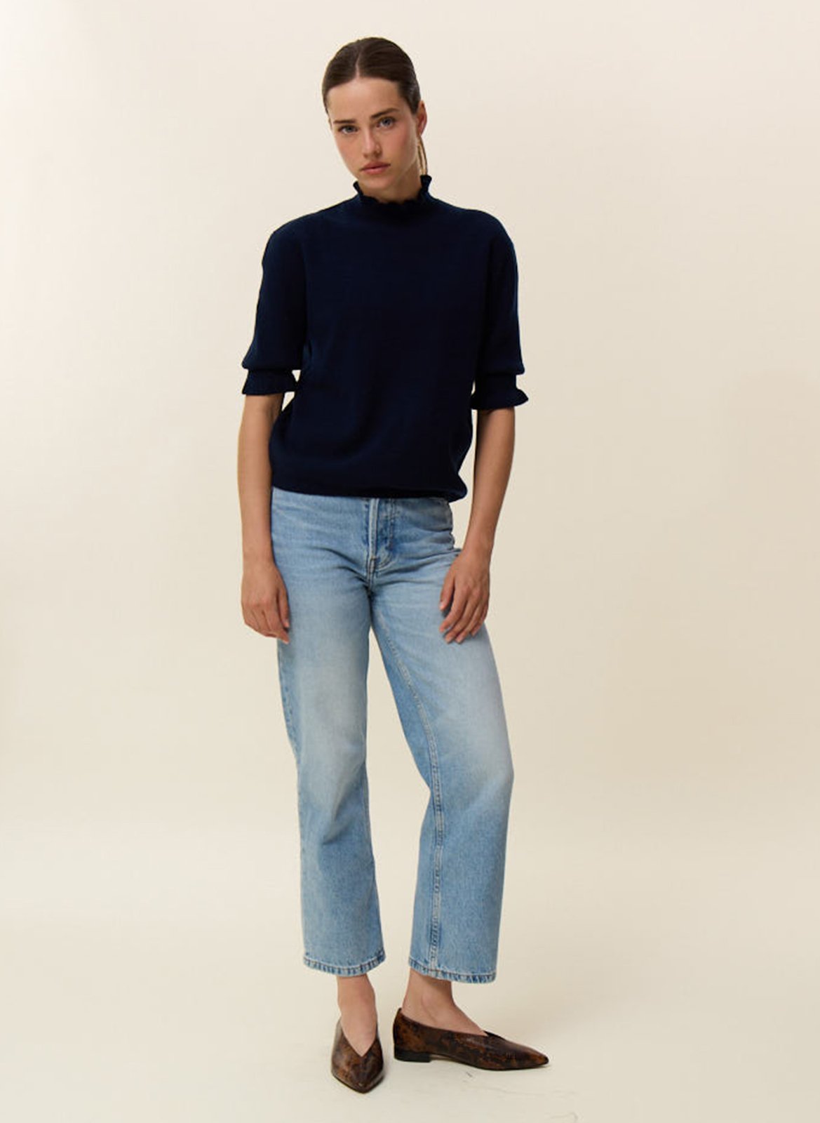 Straight-fit cashmere turtleneck with ruffled collar HIRCUS Blue