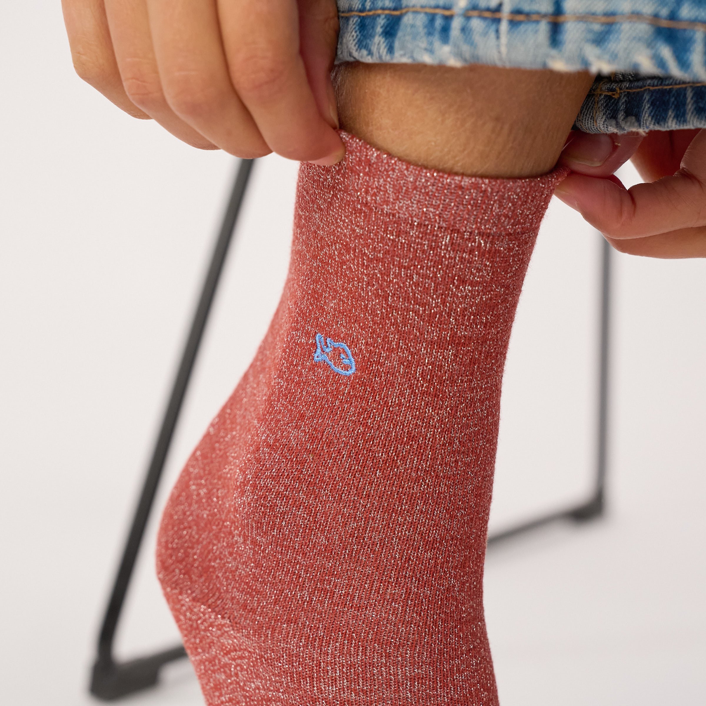 Solid Combed Cotton Glittery Socks BILLYBELT Red