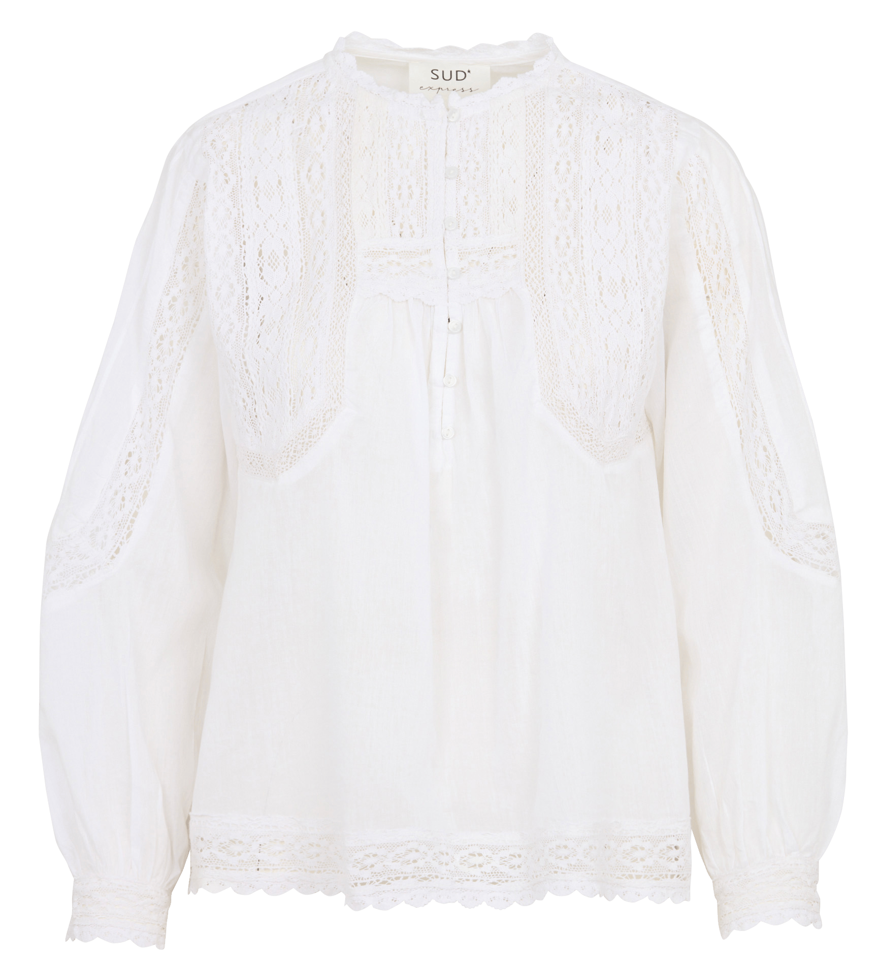 Gerade Bluse mit Stickereien aus Baumwolle SUD EXPRESS Weiss