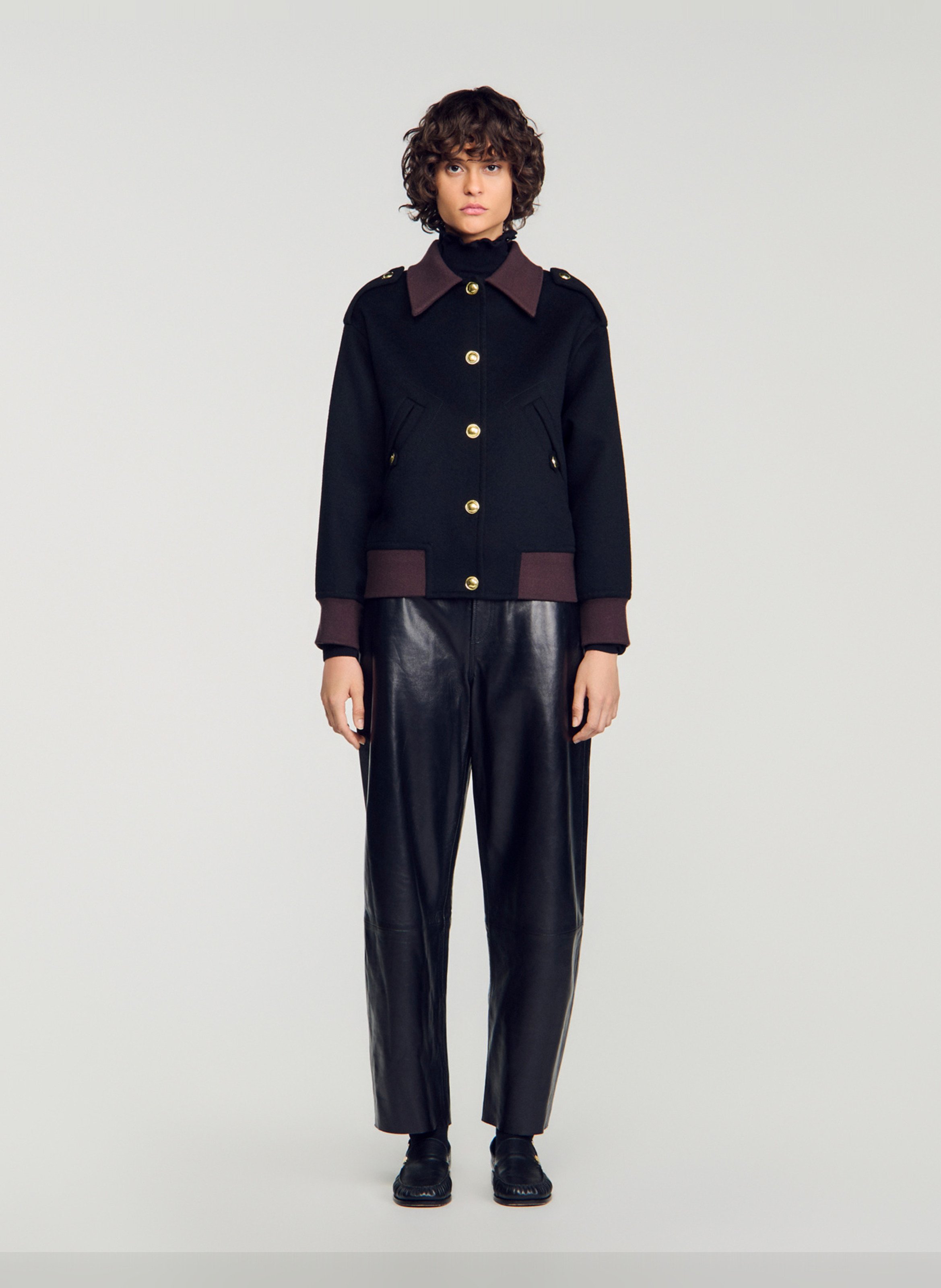 Manteau court col classique en laine SANDRO Noir
