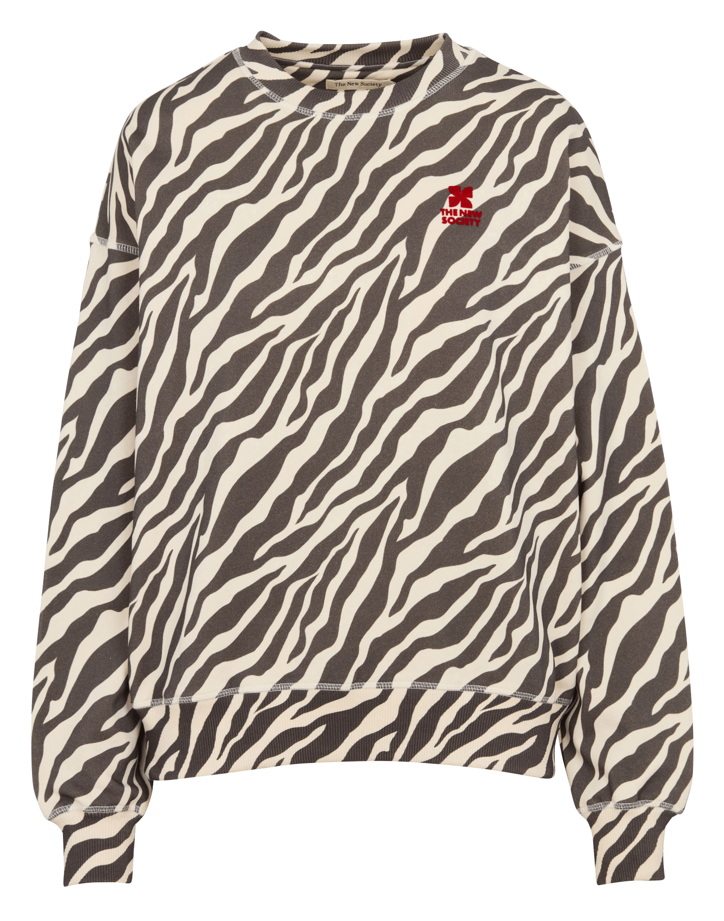 Loose round neck sweatshirt with animal print in blended cotton. THE NEW SOCIETY Black